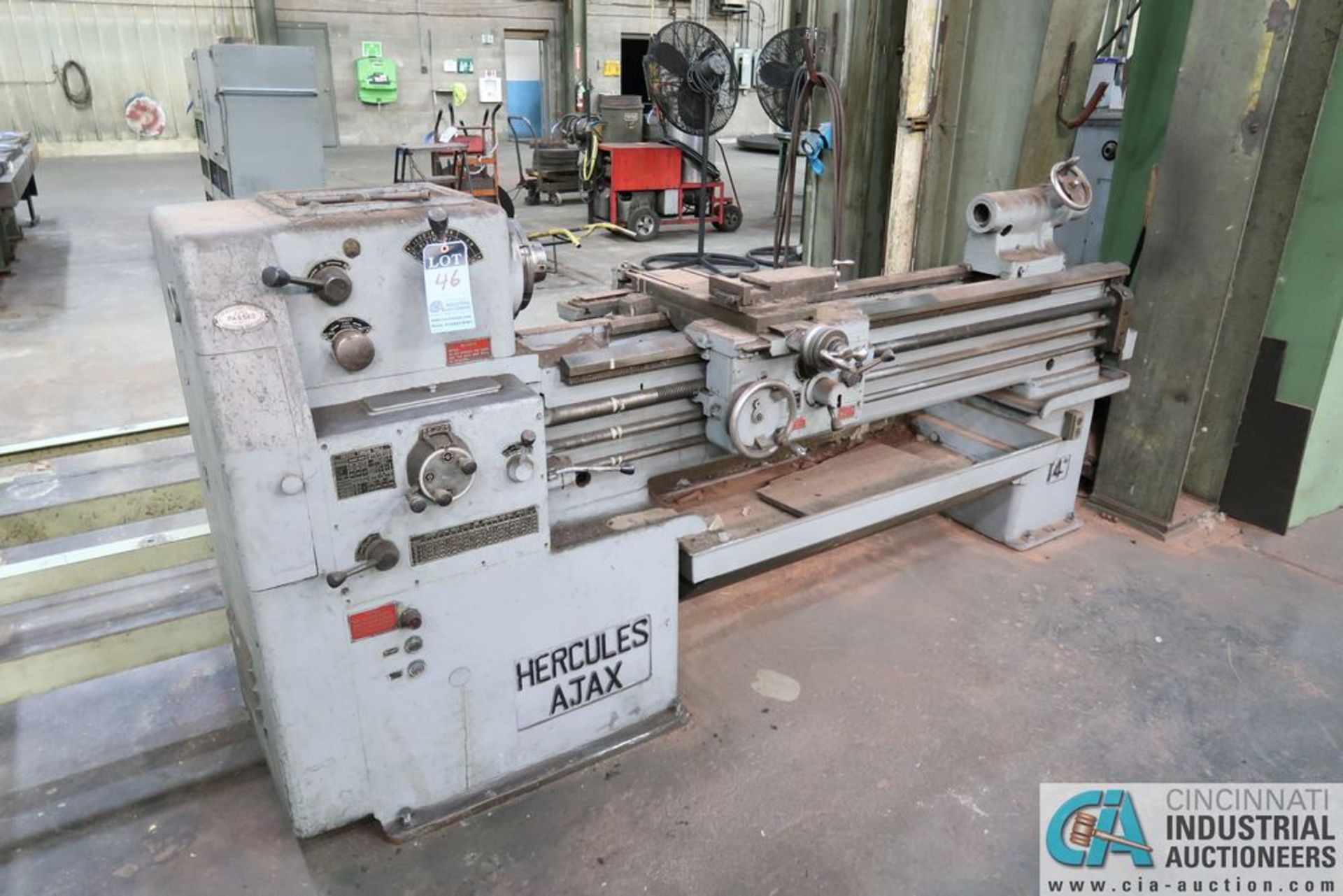 14" X 68' HERCULES AJAX LATHE, 25-1,500 RPM, 2" SPINDLE HOLE, TAPER CHUCK, TAILSTOCK - Image 2 of 8