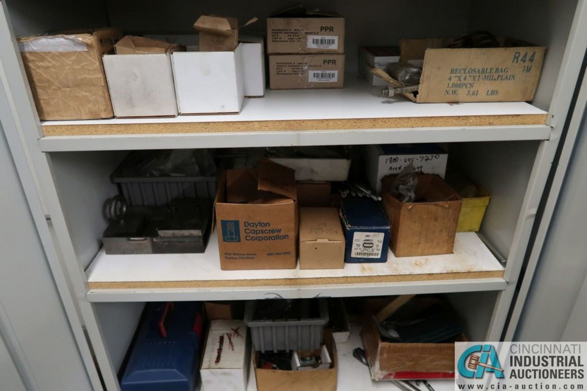 (LOT) MISCELLANEOUS HARDWARE AND SHOP SUPPLIES WITH STORAGE CABINET - Image 11 of 12