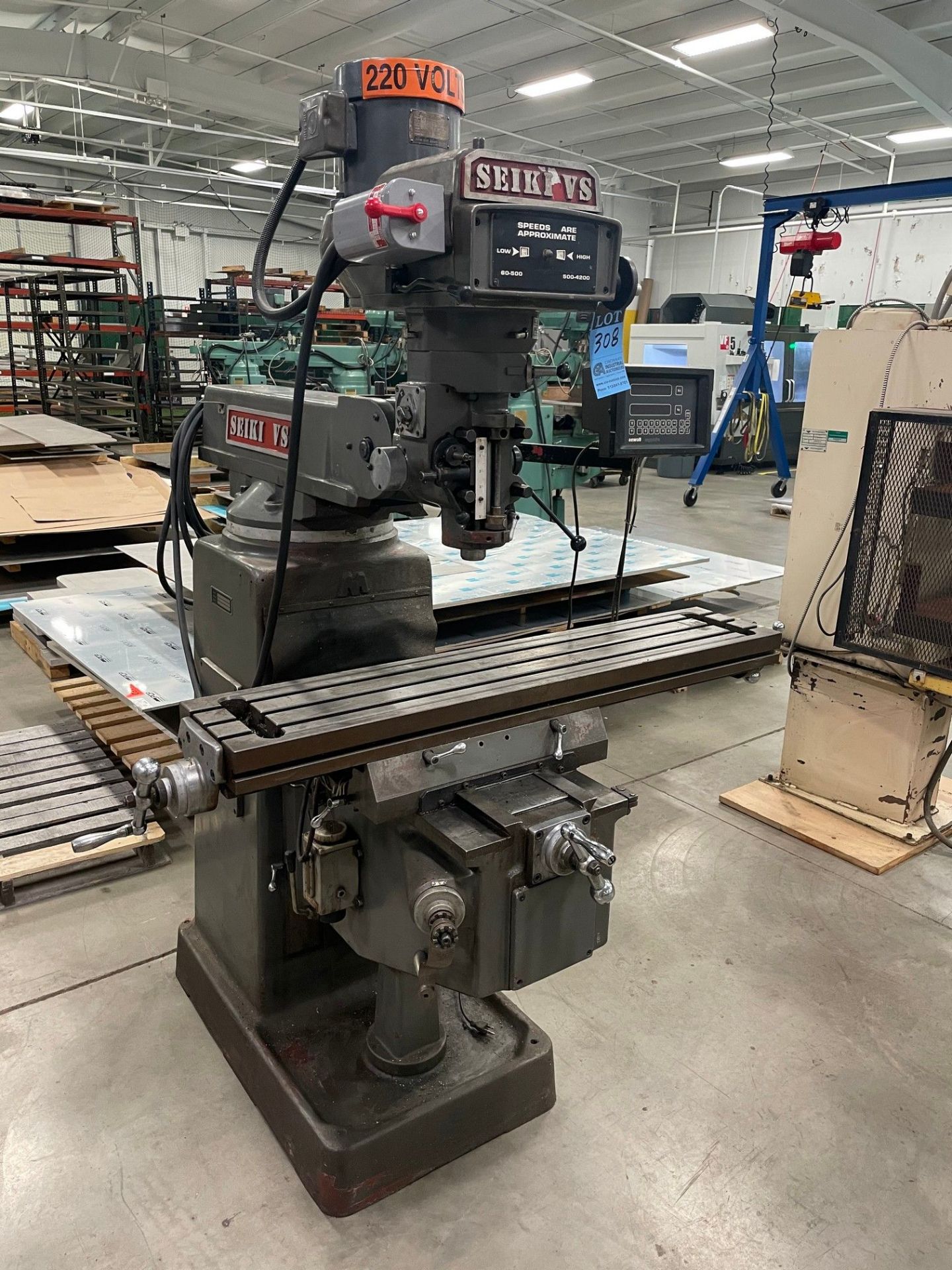 3 HP SEIKI MODEL 3VH VERTICAL MILLING MACHINE; S/N 8328, 10" X 50" TABLE, NEWALL DRO - Image 2 of 7