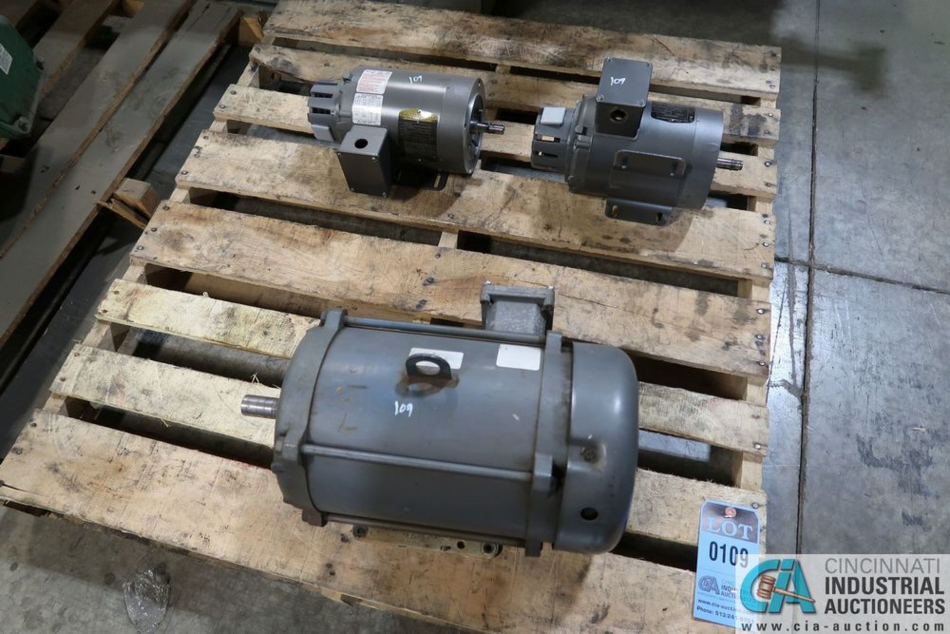 (LOT) MOTORS ON SKID; (1) 5 HP AND (2) .5 HP