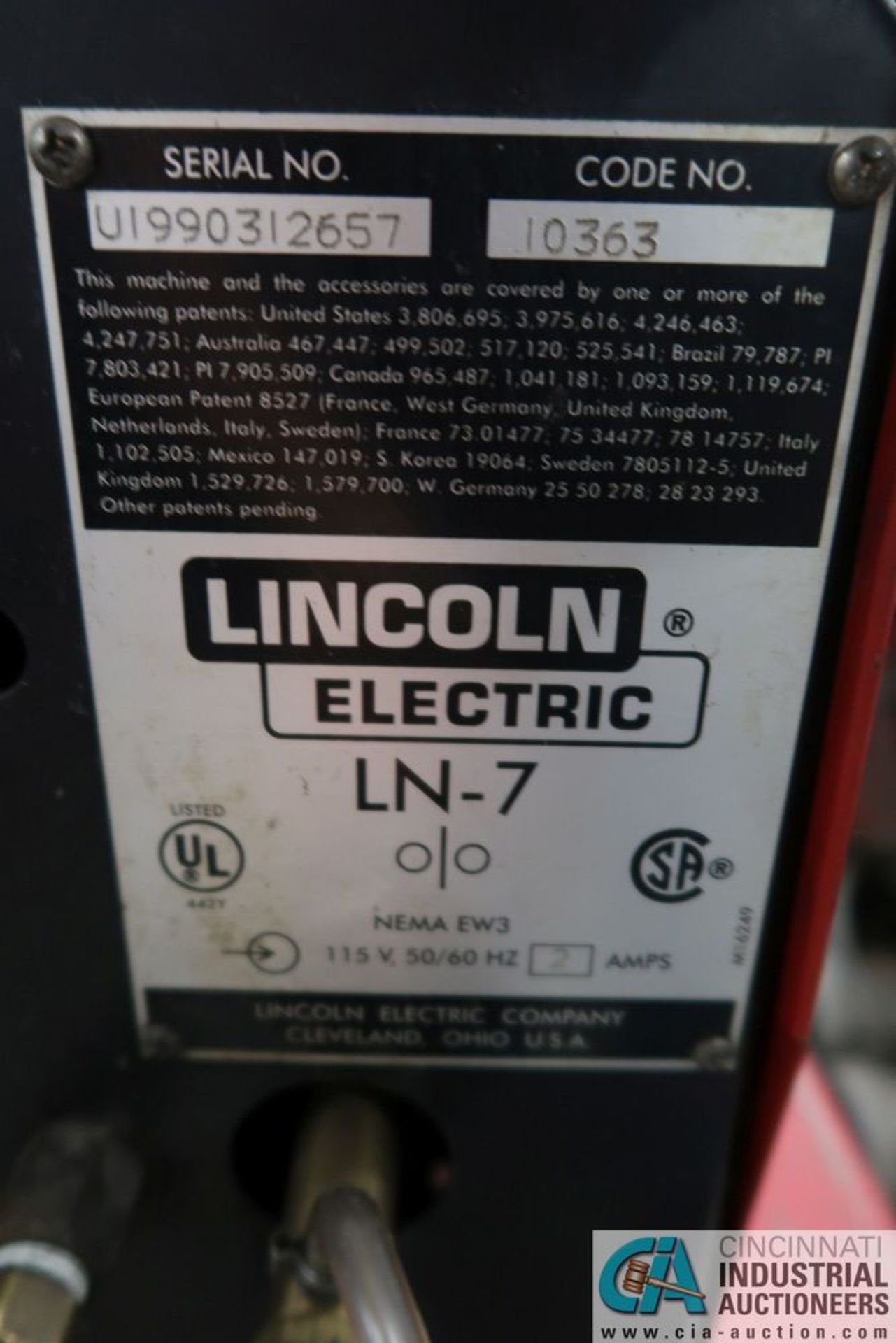 300 AMP LINCOLN CV-300 WELDER; S/N U1980308092, WITH LINCOLN LN-7 WIRE FEED - Image 7 of 7