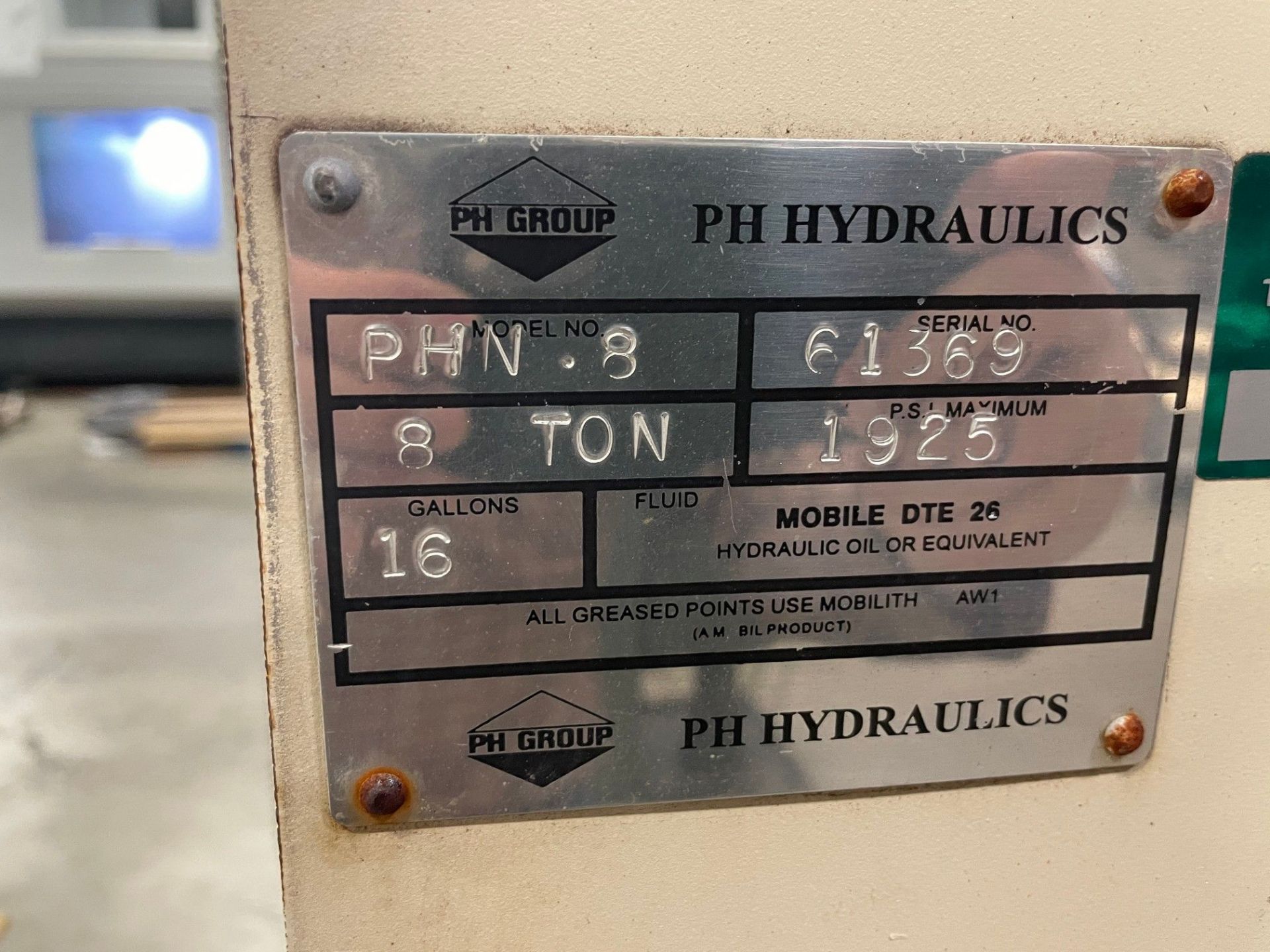 8 TON PH HYDRAULIC MODEL PHN-8 HYDRAULIC PRESS; S/N 61369 - Image 5 of 11