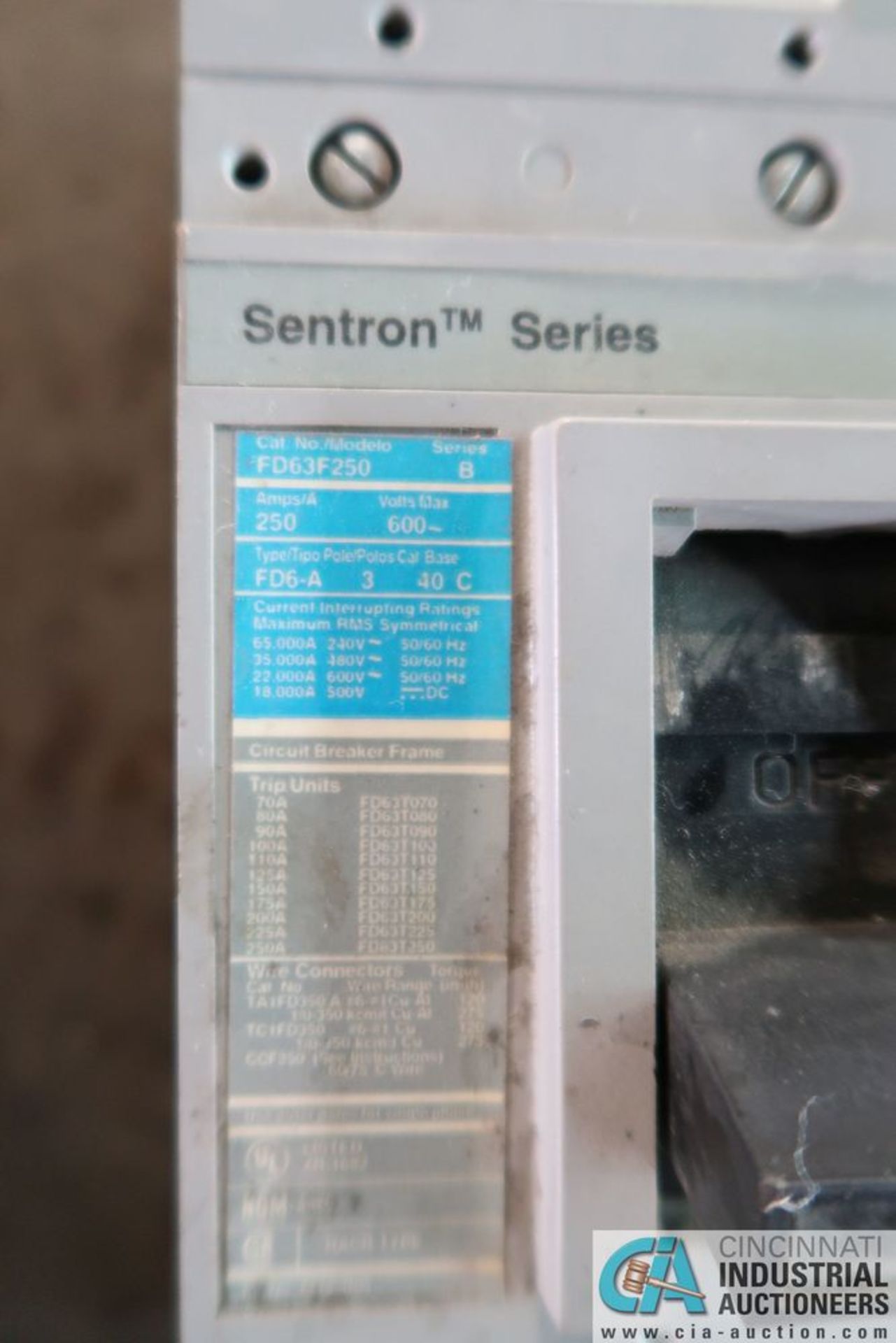 250 AMP SIEMENS CAT NO. FD63F250 SENTRON SERIES CIRCUIT BREAKERS, 600 VOLTS MAX, 3-POLES, (1) 175 - Image 2 of 2