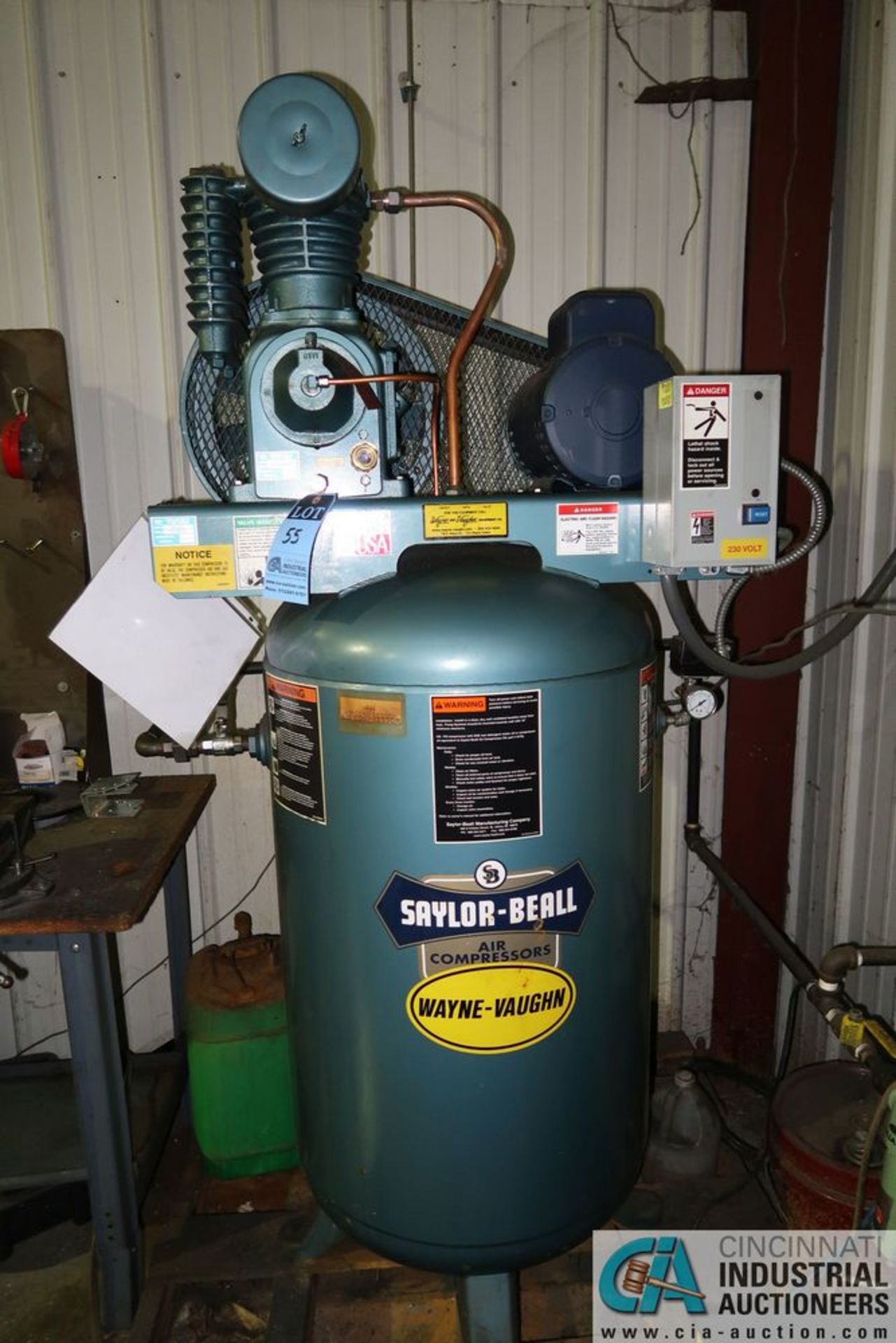 ****5 HP SAYLOR-BEALL MODEL VT-735-80 VERTICAL TANK AIR COMPRESSOR; S/N 5-124-A07 **LOADING FEE DUE - Image 3 of 5