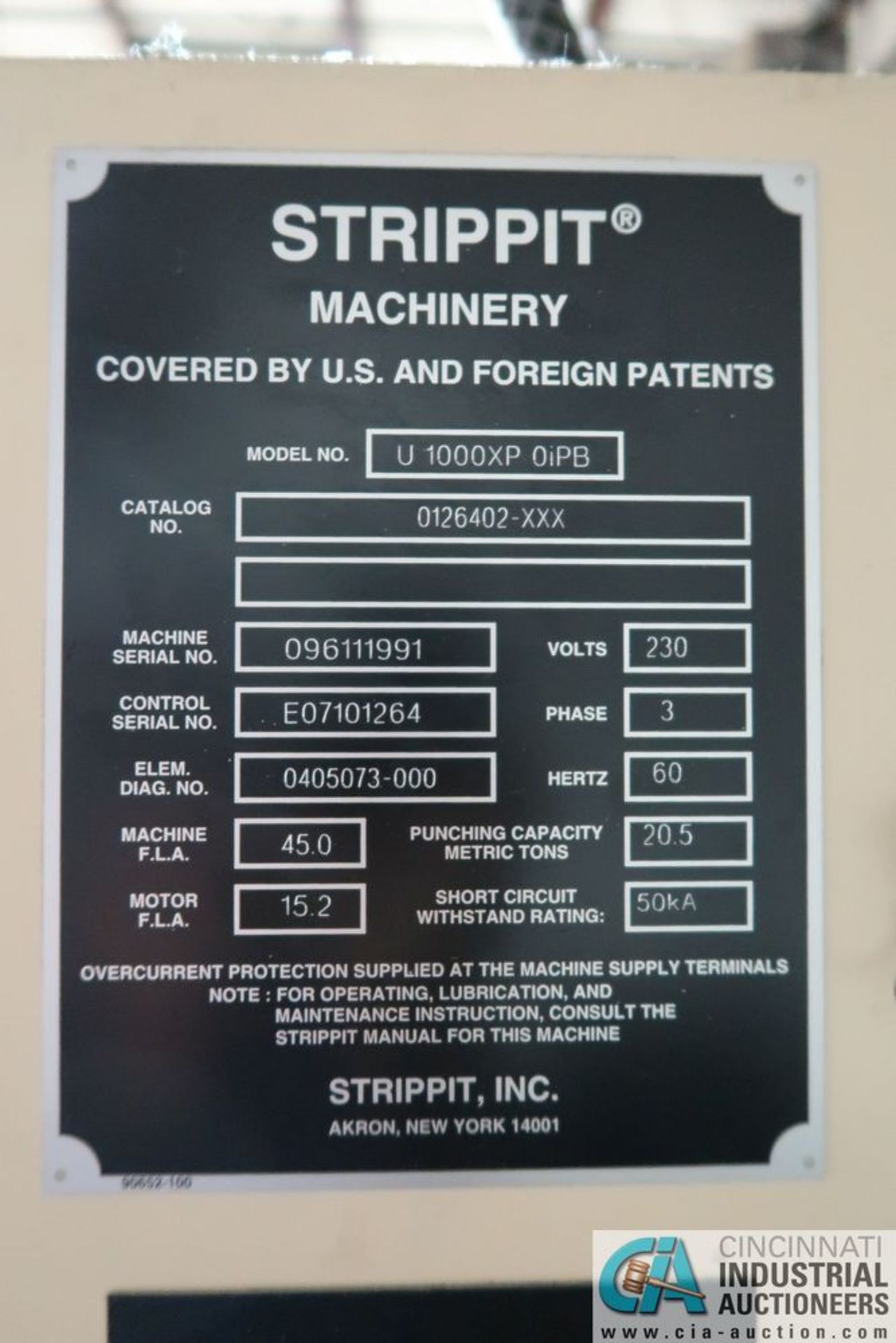 ****22 TON LVD STRIPPIT MODEL U-1000XP-OiPB CNC TURRET PUNCH W/ (2) AUTO INDEX; S/N 09611191, GE FAN - Image 11 of 12