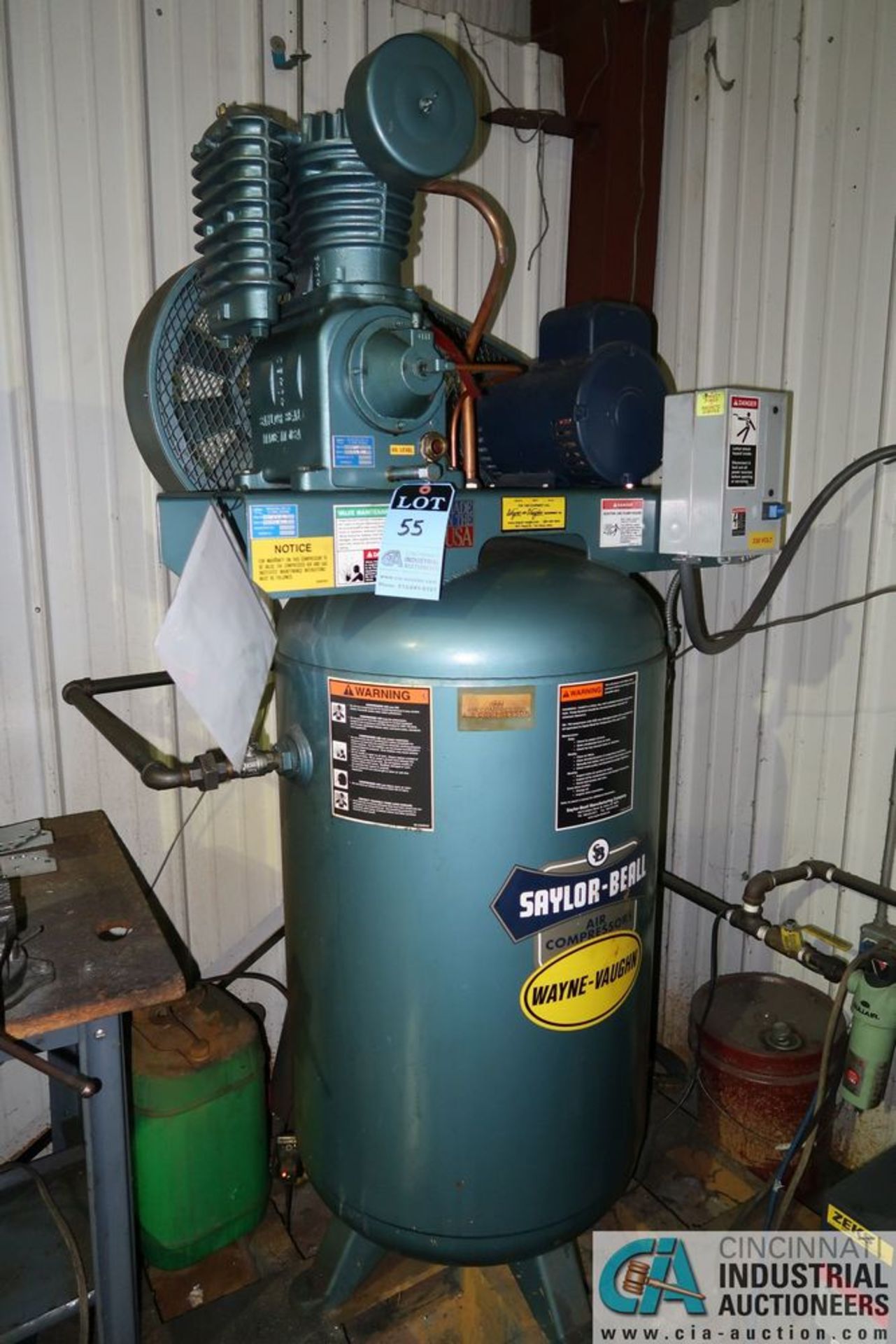 ****5 HP SAYLOR-BEALL MODEL VT-735-80 VERTICAL TANK AIR COMPRESSOR; S/N 5-124-A07 **LOADING FEE DUE