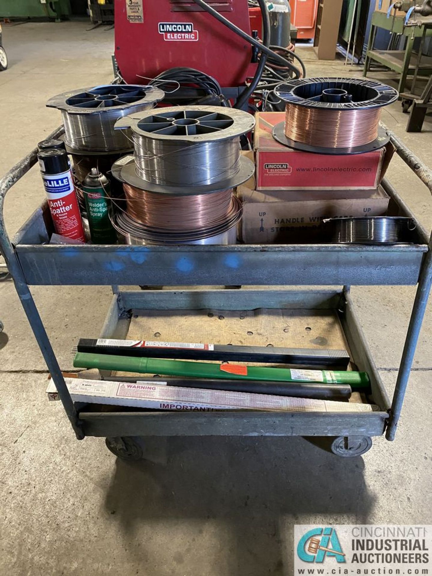 (LOT) CARTS WITH WELDING WIRE (9 VARIOUS SIZES - PARTIAL SPEELS AND (3) BOX WEDL ROD - Image 2 of 2