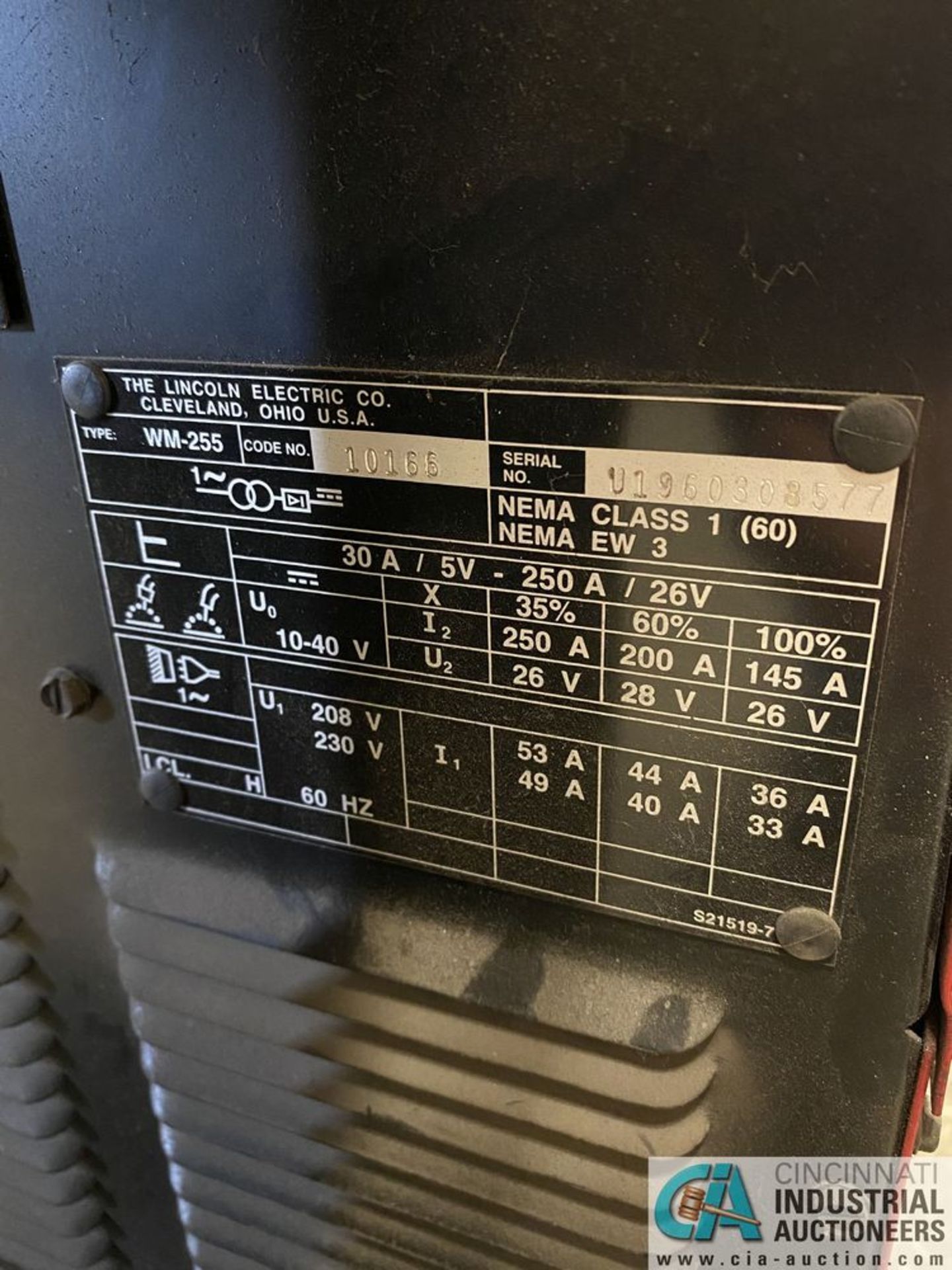 LINCOLN WIRE-MATIC 255 WELDER WITH BUILT IN WIRE FEED - Image 2 of 2