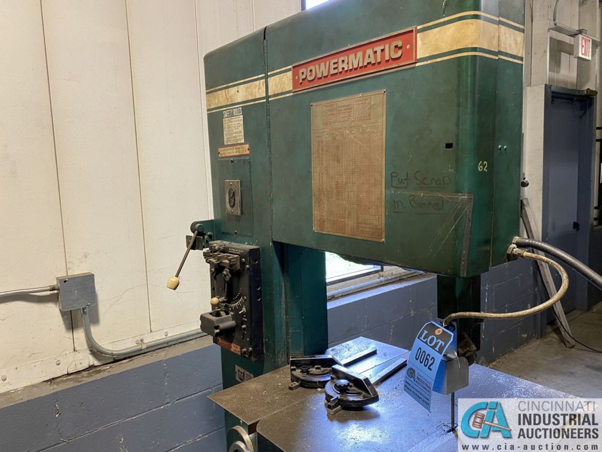 20" POWERMATIC MODEL 87 VERTICAL BAND SAW, 24" X 24" TABLE, WITH 40" TABLE EXTENSION BLADE - Image 5 of 6