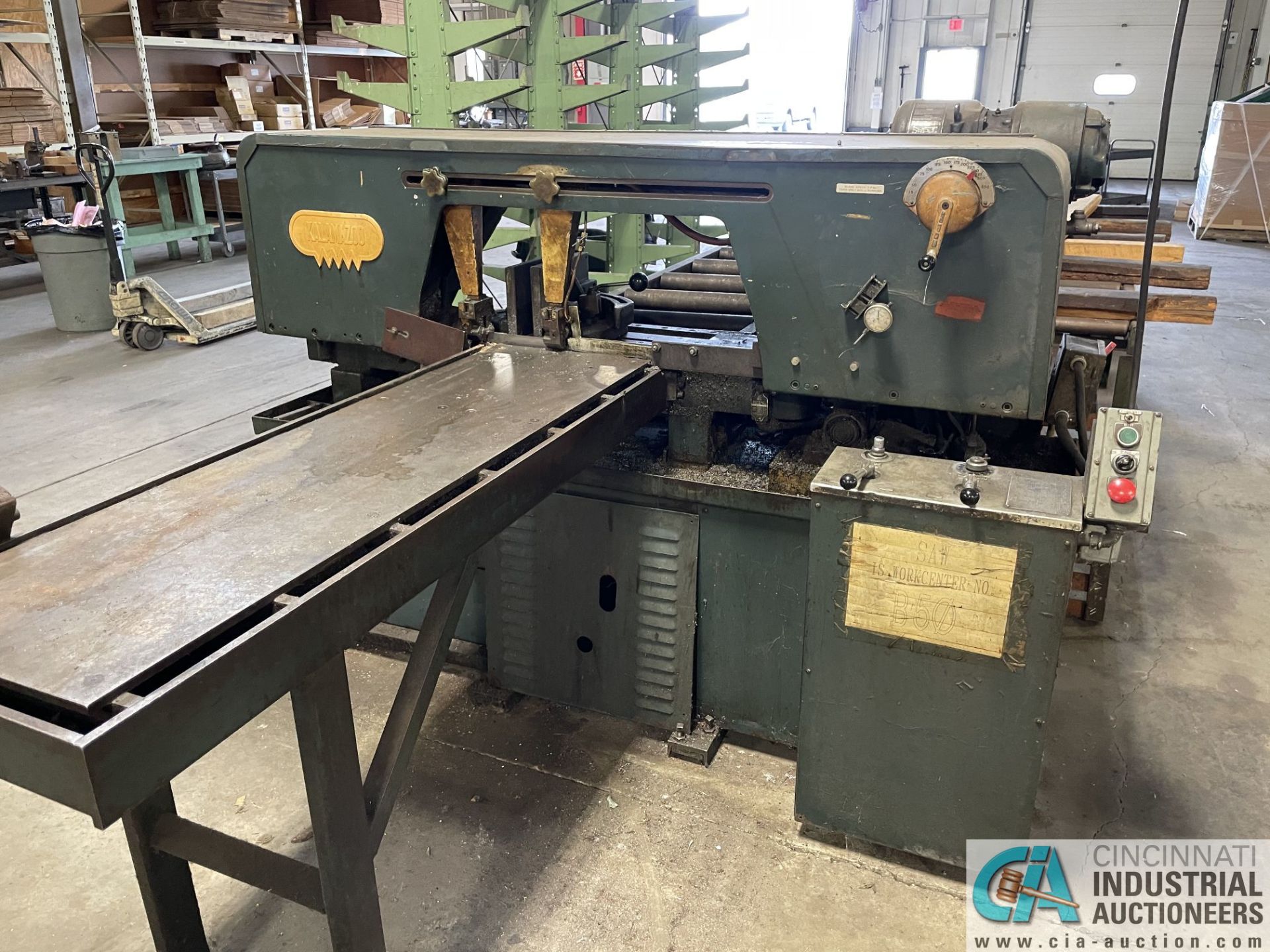 12" X 12" KALAMAZOO MODEL H12B HORIZONTAL BAND SAW; S/N H2696511, 24' X 120" INFEED CONVEYOR AND