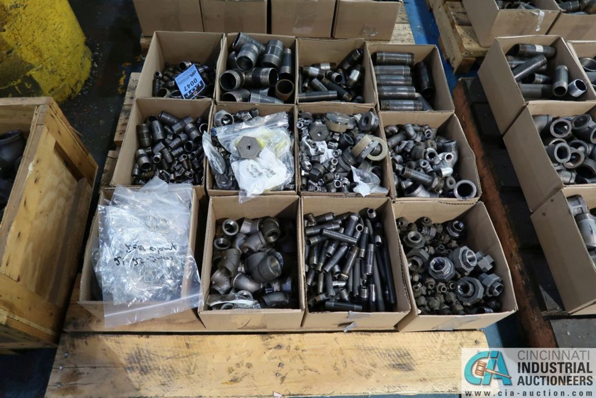 (LOT) ASSORTED PIPE FITTINGS ON SKID