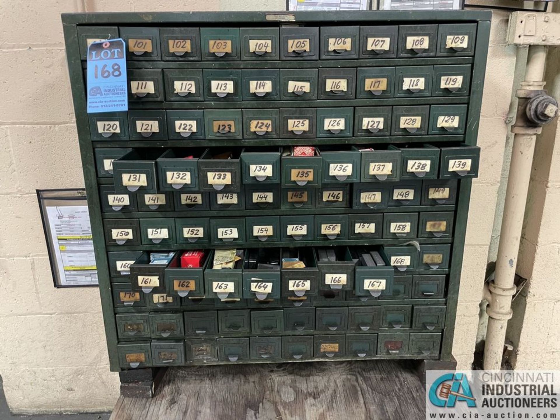 (LOT) PIGEON HOLE INDEX CABINET W/ THREAD ROLLING DIES & MISC. (30-DRAWERS) - Image 2 of 2