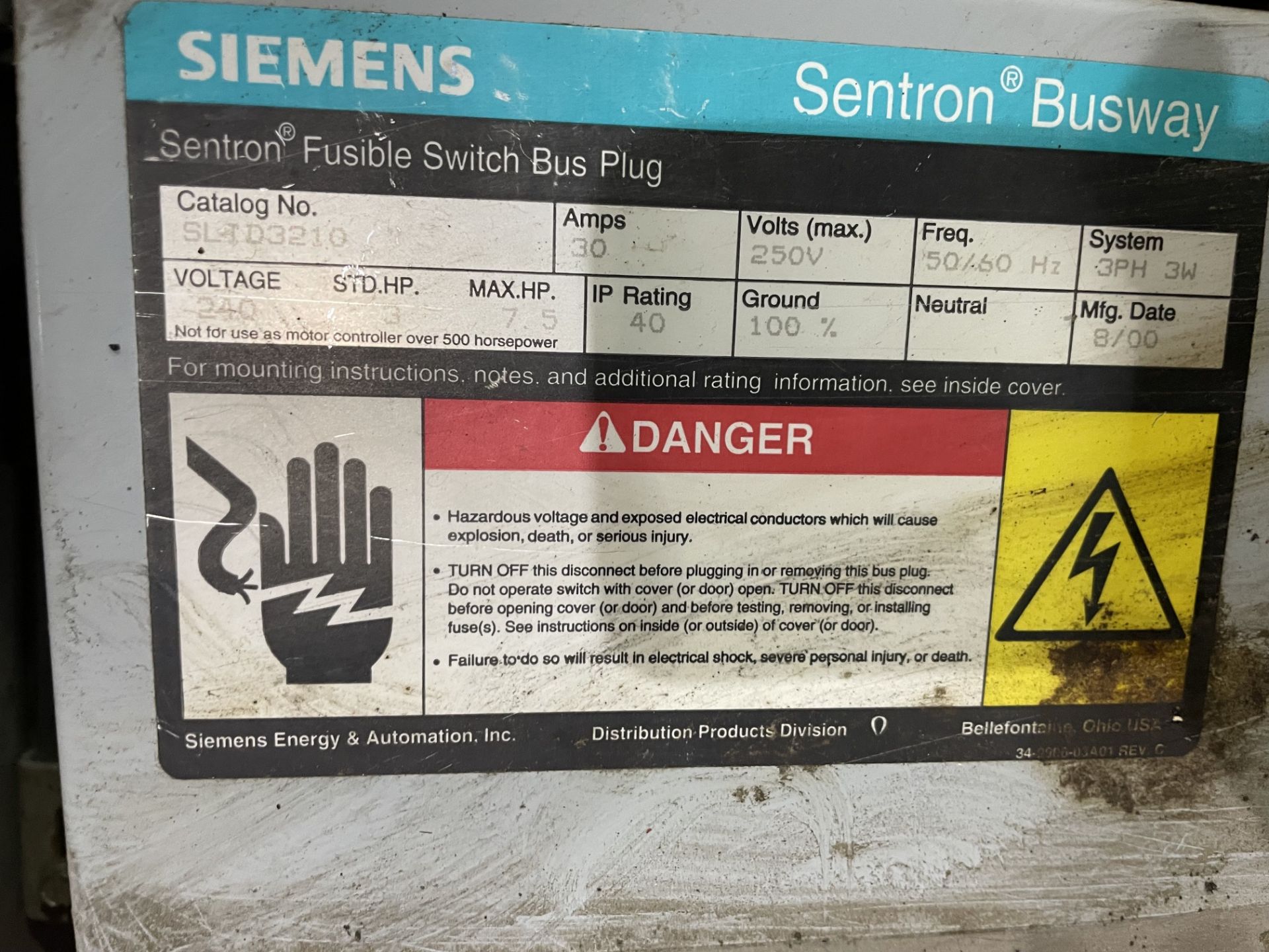 SIEMENS BUSWAY DISCONNECT SWITCHES; MODELS SLID3210 & SLID3220 - Image 3 of 6