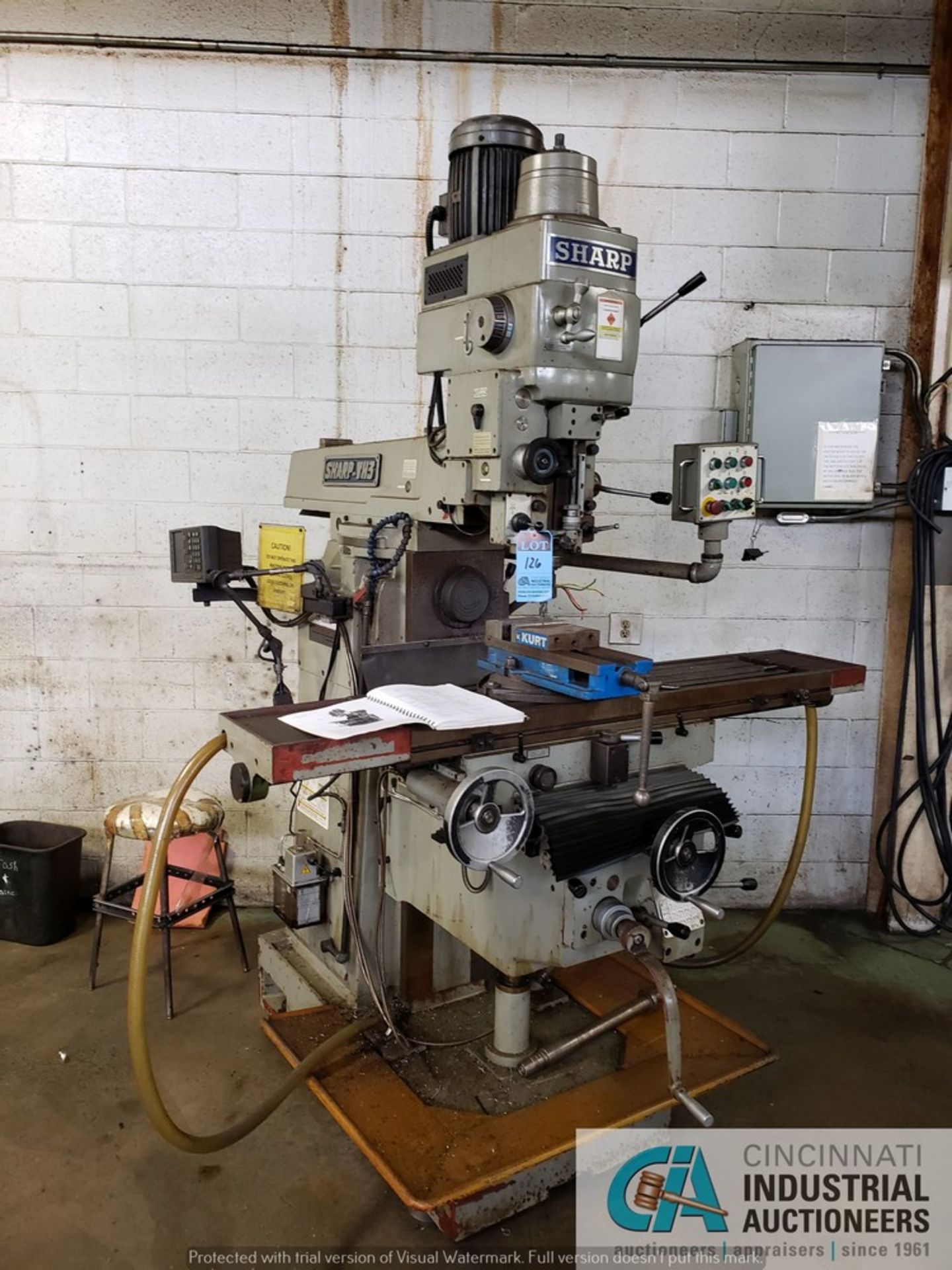 SHARPE MODEL VH3 VERTICAL MILLING MACHINE; S/N 2B399, 12" X 52" TABLE, SPINDLE SPEED 35-1,700 RPM,