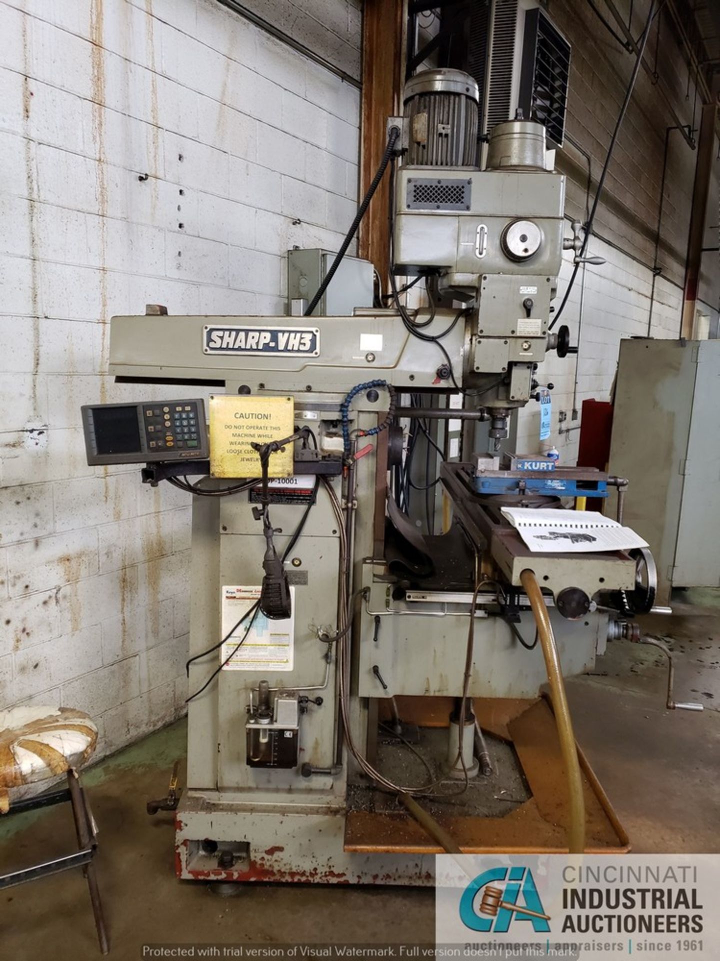 SHARPE MODEL VH3 VERTICAL MILLING MACHINE; S/N 2B399, 12" X 52" TABLE, SPINDLE SPEED 35-1,700 RPM, - Image 8 of 10