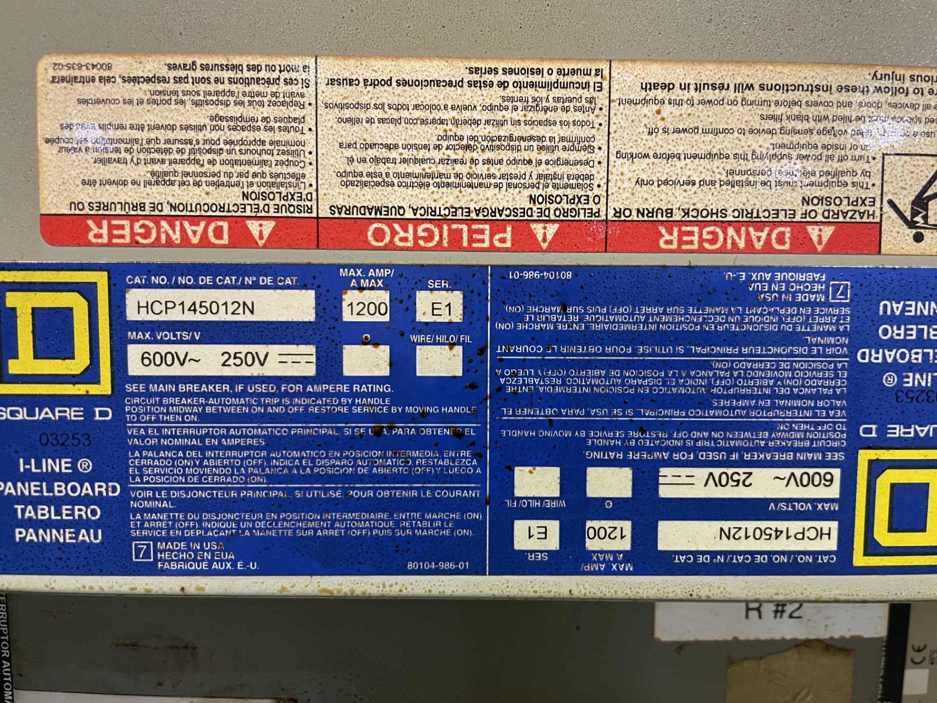 1,200-AMP SQUARE D CAT NO. HCP145012N BREAKER PANEL - Image 2 of 3