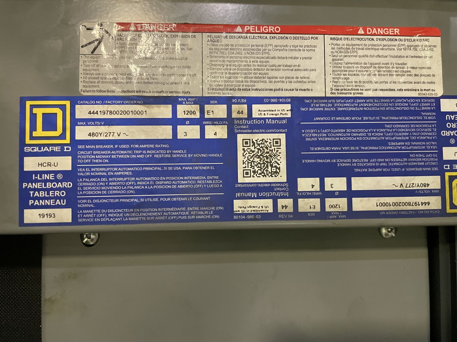 1,200-AMP SQUARE D CAT NO. 4441978 BREAKER PANEL W/ I-LINE SMART CELL BREAKER - Image 3 of 9