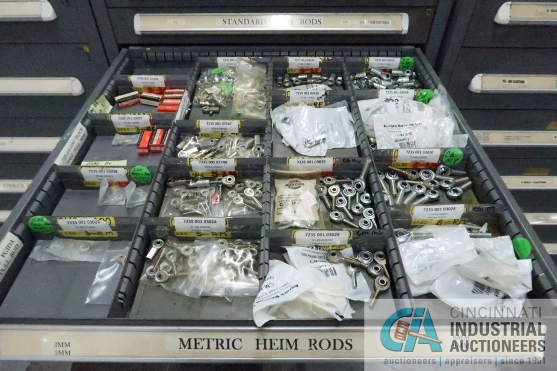 14-DRAWER VIDMAR CABINET WITH CONTENTS INCLUDING MISCELLANEOUS HEM RODS AND INSERT BEARINGS (CABINET - Image 4 of 14