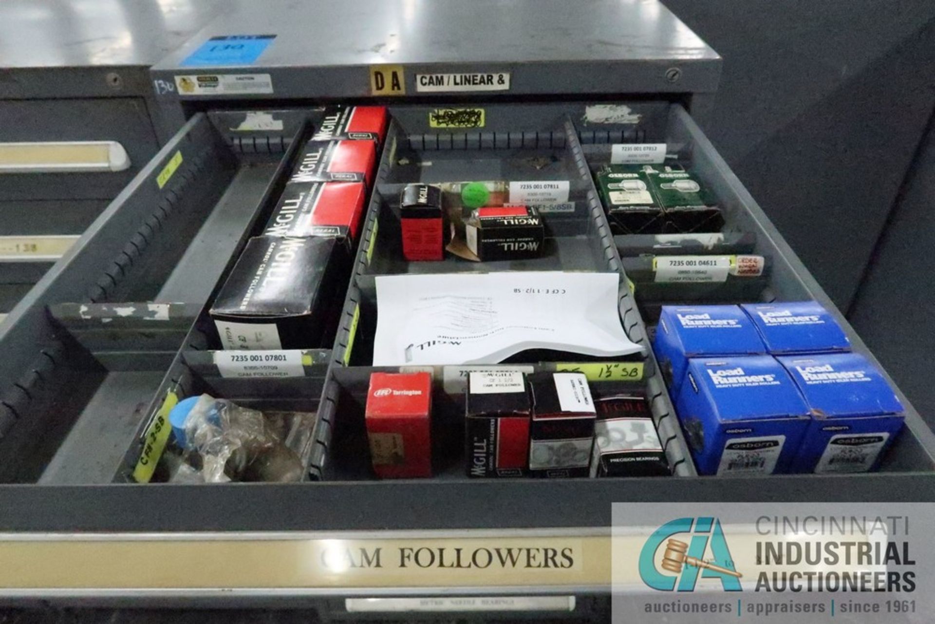 12-DRAWER VIDMAR CABINET WITH CONTENTS INCLUDING MISCELLANEOUS CAM FOLLOWERS AND BEARINGS (CABINET - Image 2 of 13