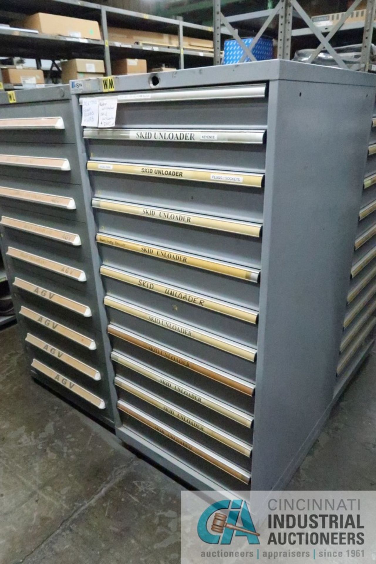 11-DRAWER LISTA CABINET WITH CONTENTS INCLUDING MISCELLANEOUS SKID UNLOADER PARTS (CABINET WM)