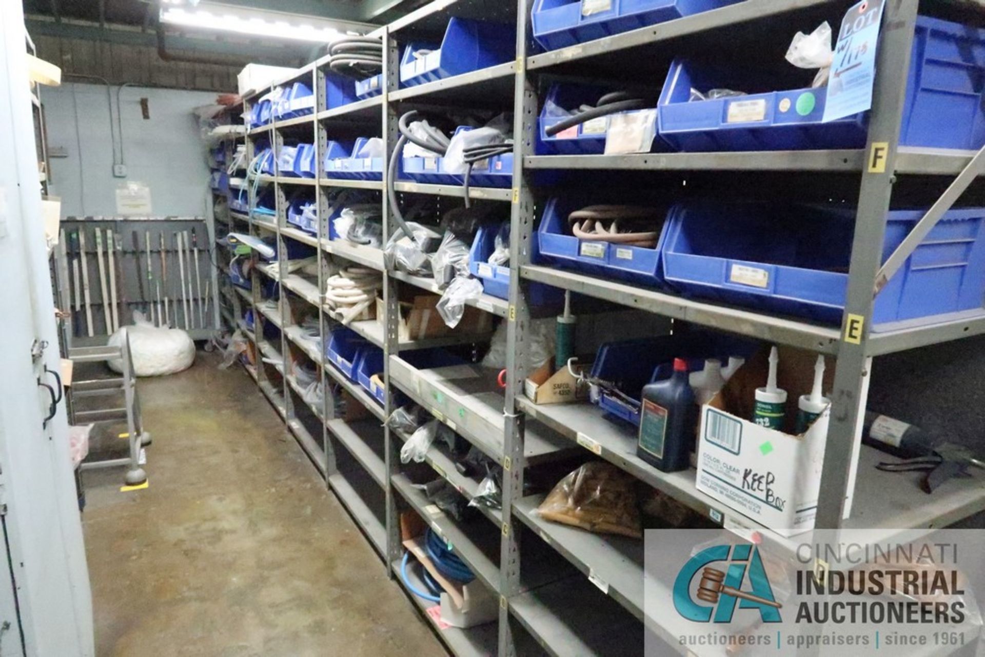 (LOT) (11) SECTIONS STEEL SHELVES W/ MISC. GREASE GUNS, GREASE, HOSE (SHELVES BA-BK) - Image 2 of 19