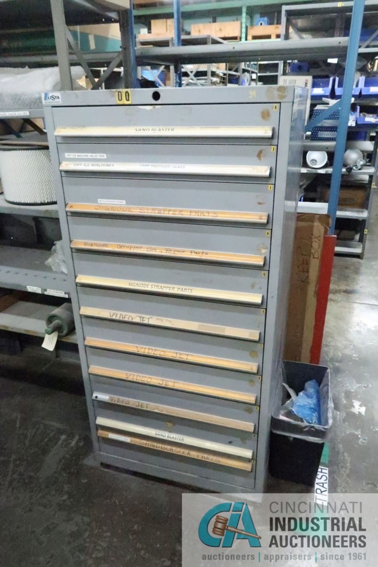 11-DRAWER LISTA CABINET WITH CONTENTS INCLUDING MISCELLANEOUS PARTS FOR SANDBLASTER, DRY ICE
