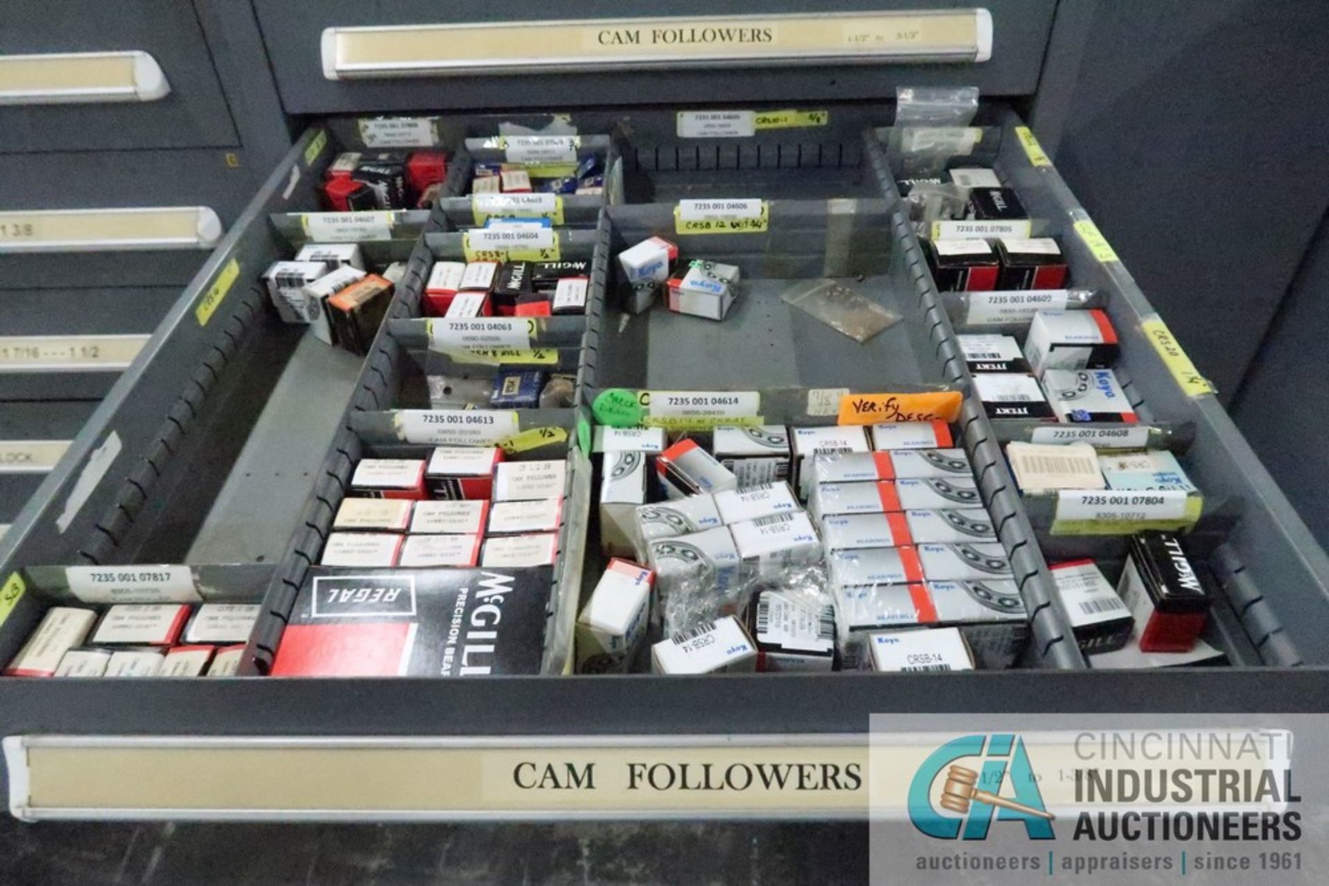 12-DRAWER VIDMAR CABINET WITH CONTENTS INCLUDING MISCELLANEOUS CAM FOLLOWERS AND BEARINGS (CABINET - Image 3 of 13