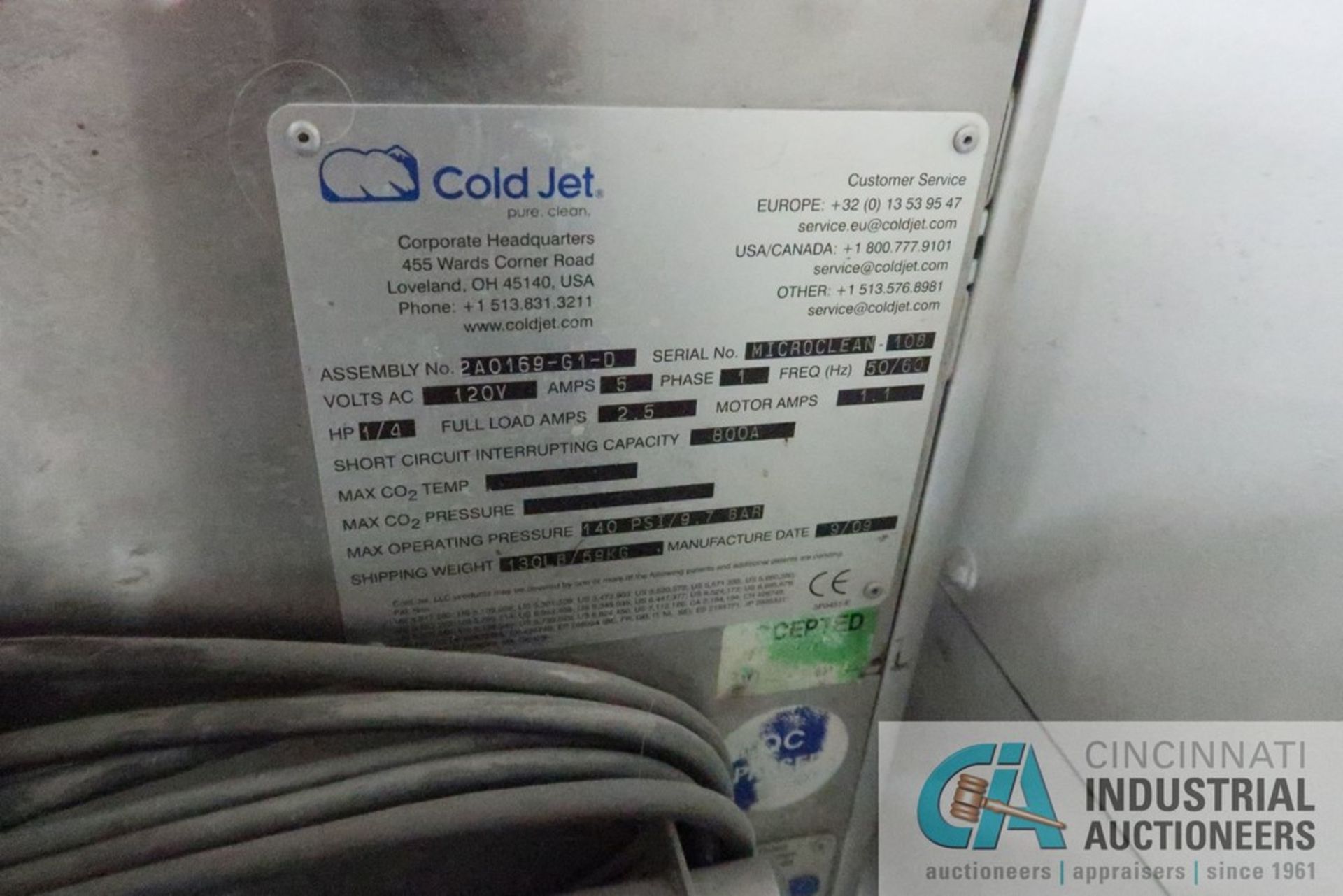 COLD JET MICRO-CLEAN ICE BLAST UNIT; S/N 108, ASSEMBLY NO. 2A0169-G1-D, 18,055 HOURS (2009) - Image 6 of 6