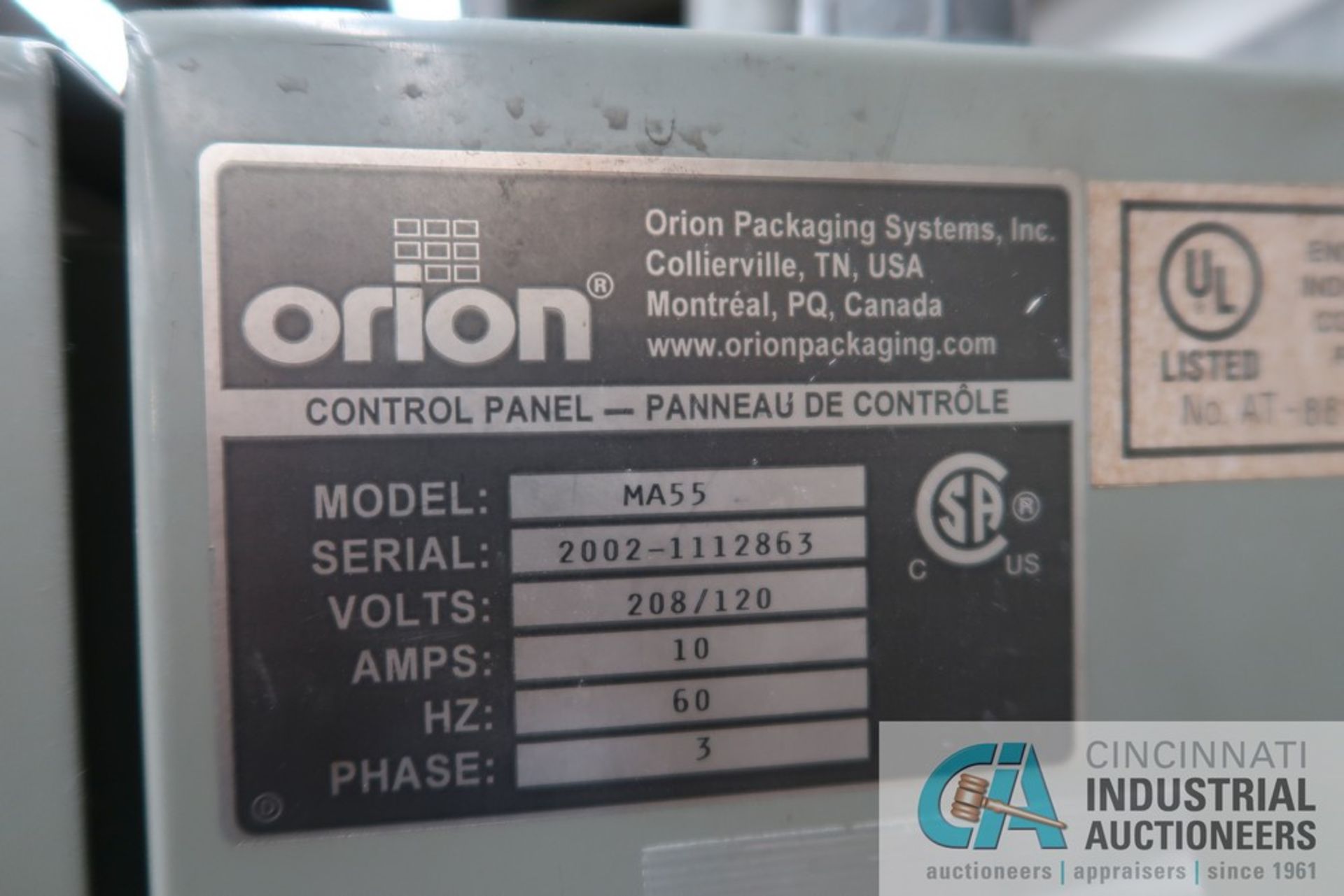 **ORION MODEL MA55 ROTARY ARM STRETCH WRAPPER; S/N 2002-1112863, - Image 9 of 9