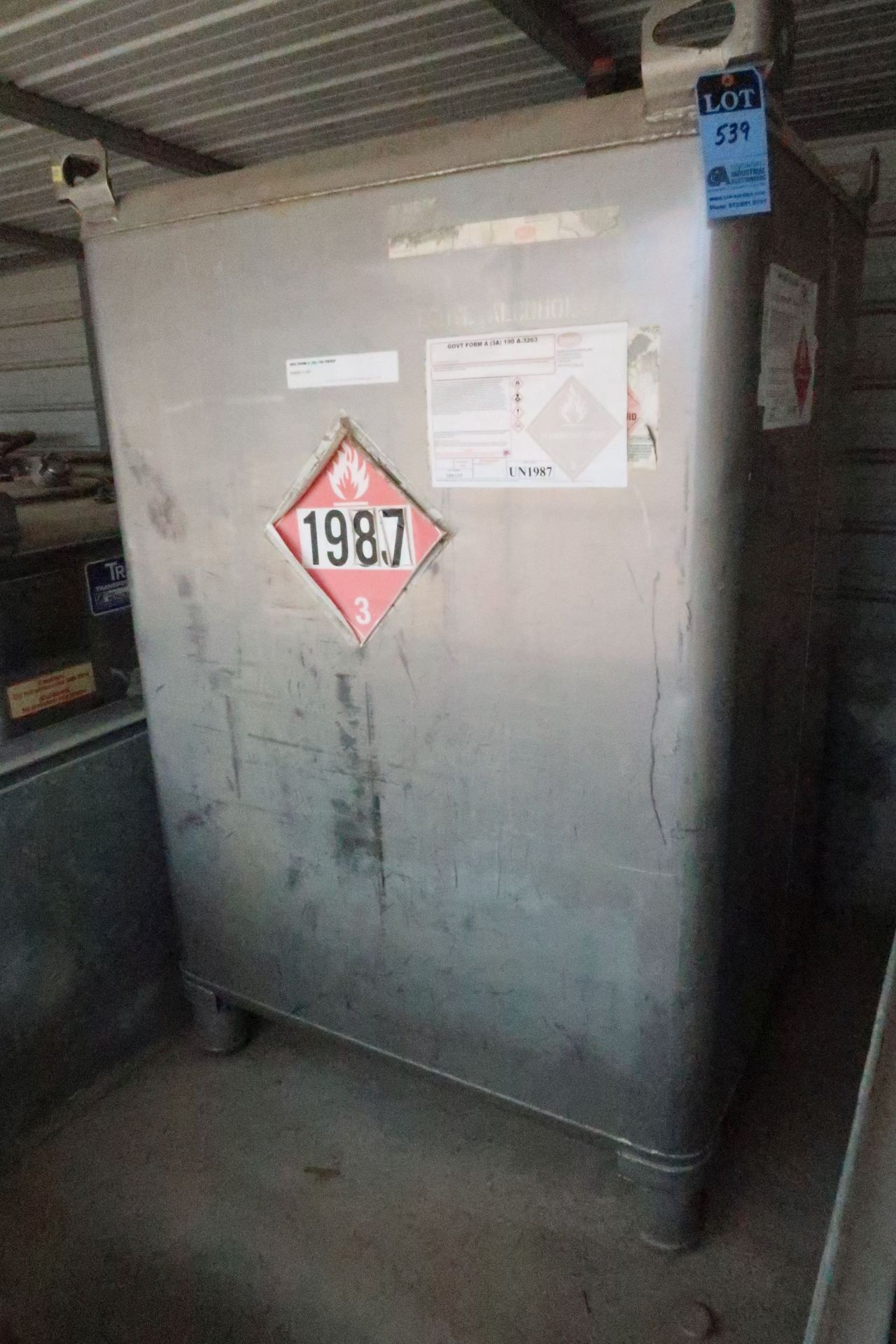 MISC. STAINLESS STEEL FLAMMABLE MATERIAL TANKS; (1) 549-GAL. UN1987 ALCOHOL TANK - Image 2 of 7
