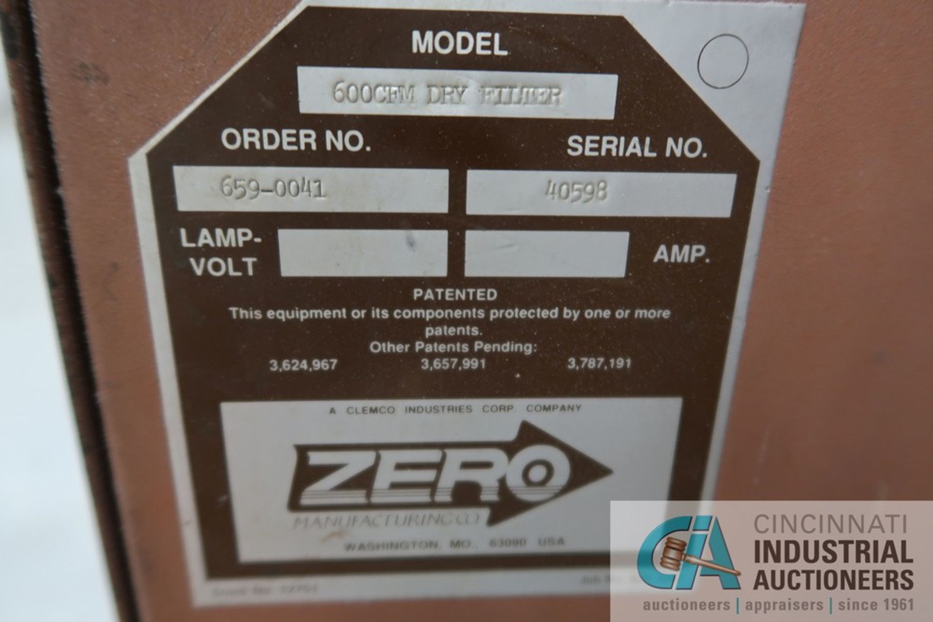 ZERO MFG MODEL 65-1 600R/DF GLASS MEDIA BLAST CABINET; S/N 41664, WITH ZERO MODEL 600 CFM DRY FILTER - Image 6 of 8