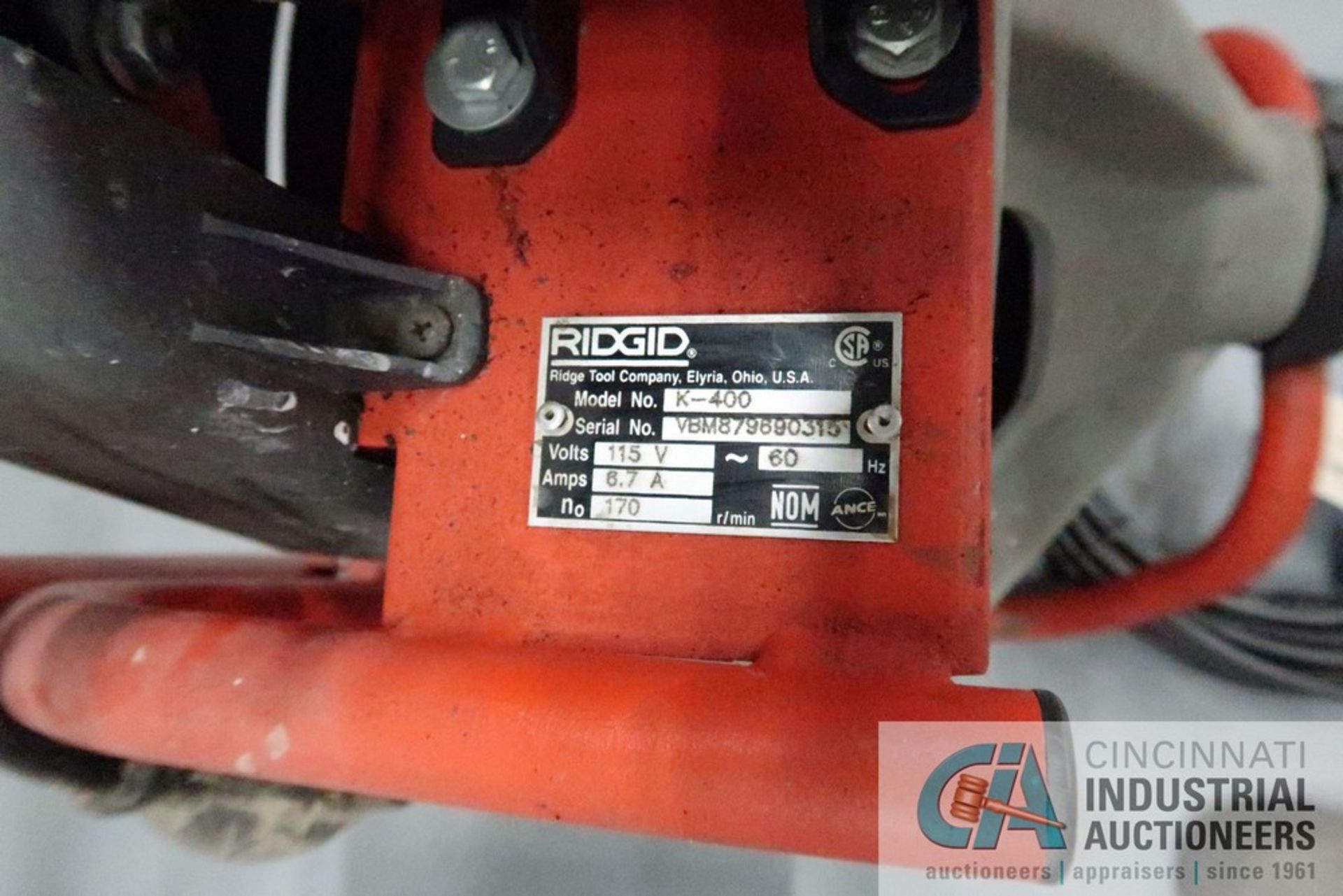 RIDGID MODEL K-400 PORTABLE ELECTRIC DRAIN CLEANER, FOOT PEDAL CONTROL, 115 VOLTS, 1/3 HP MOTOR - Image 4 of 4