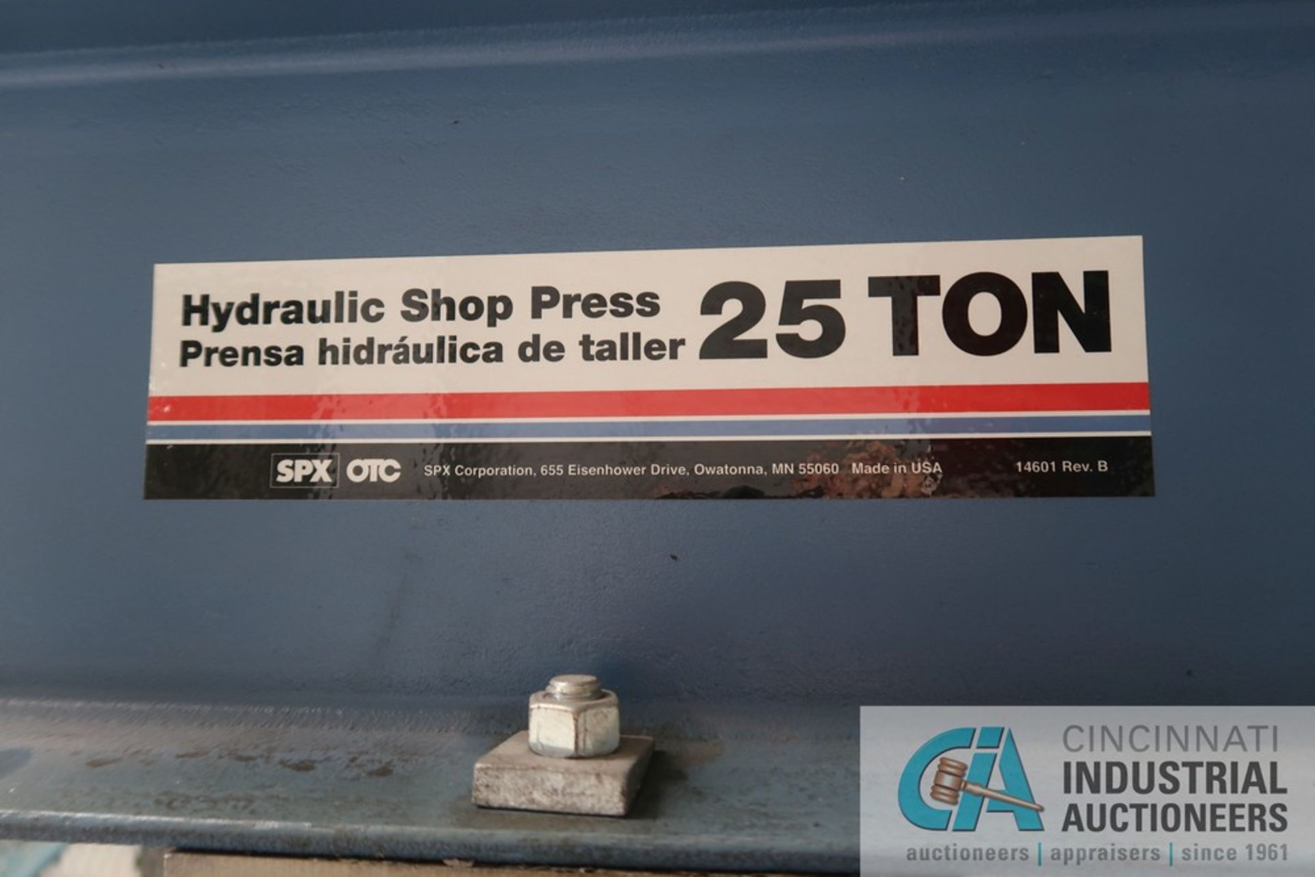 25 TON CAPACITY SPX/OTC HYDRAULIC POWER H-FRAME PRESS; S/N N/A, WITH MANUAL PUMP - Image 4 of 4