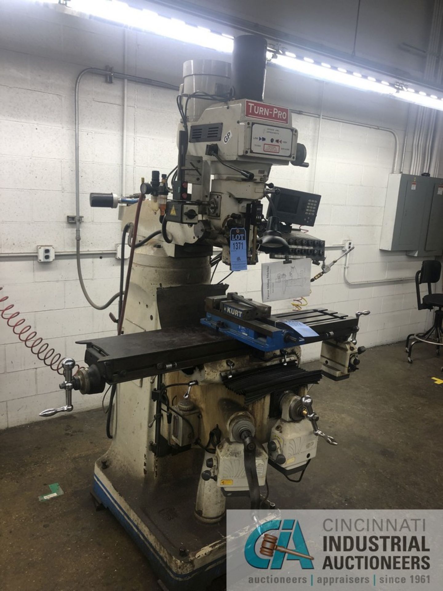 3 HP TURN-PRO VERTICAL MILLING MACHINE; S/N 9611807, WITH WIZARD 550 DRO, POWER CROSSFEED, POWER