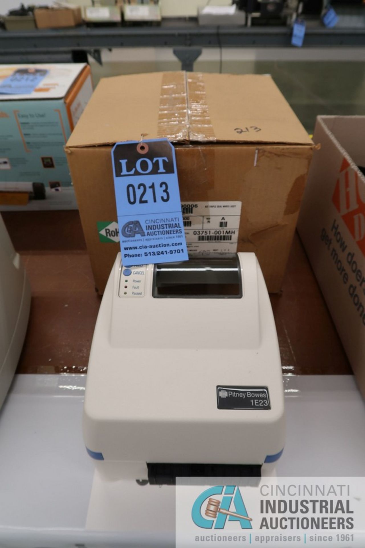 (LOT) PITNEY BOWES IE23 LABEL PRINTER AND TRIPLE WHEEL ASSEMBLY