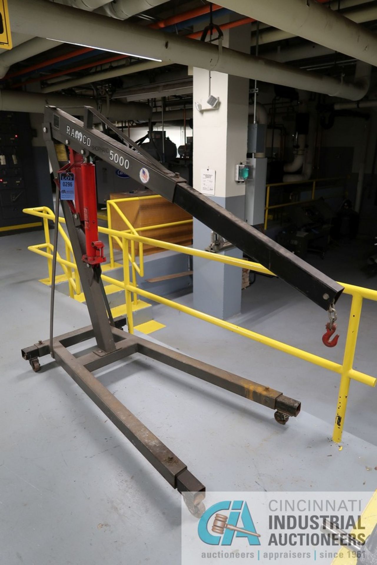 3 TON RAMCO SHOPHAND 5000 ENGINE LIFT **LOCATED IN BASEMENT**