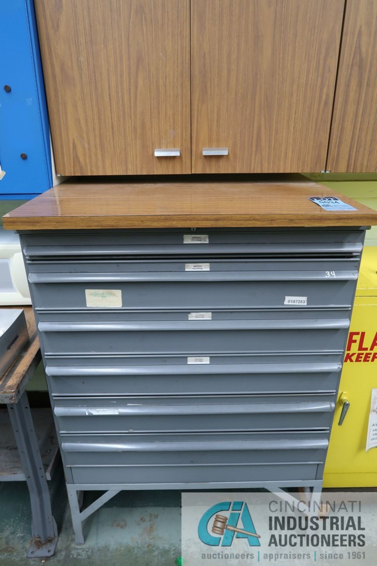 6-DRAWER EQUIPTO CABINET WITH MISCELLANEOUS MACHINE PARTS