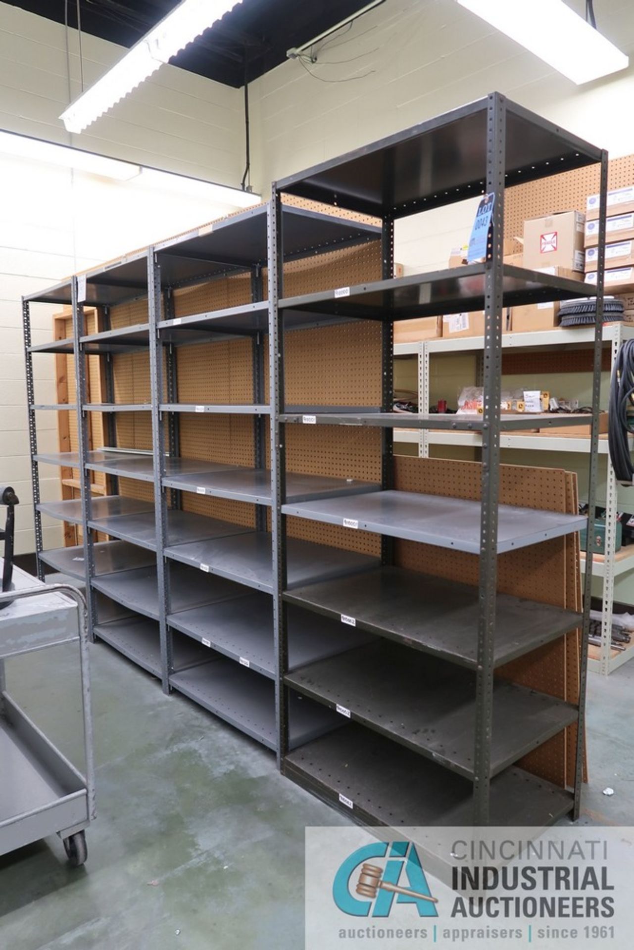 (LOT) (9) SECTIONS 36" WIDE X 24" DEEP X 87" HIGH STEEL SHELVES