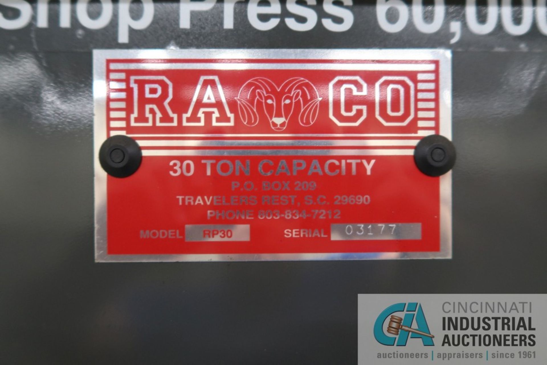 30 TON RAMCO MODEL RP-30 H-FRAME PRESS; S/N 03177 - Image 5 of 5