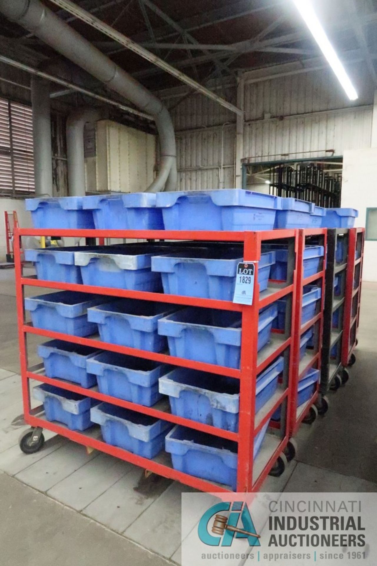 CARTS WITH 15-BLUE PLASTIC BINS PER CART (90) TOTAL BINS, 14'' X 21'' X 8'' DEEP BIN SIZE