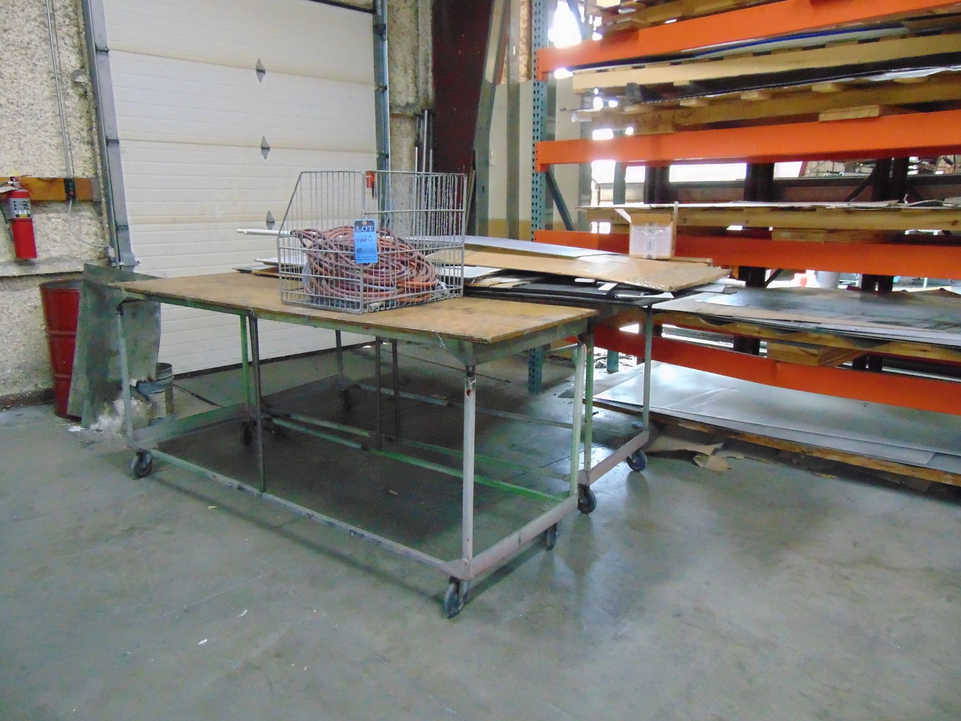 (LOT) (2) ROLLING WORKBENCHES, PLASTIC SHEET, AIR HOSES