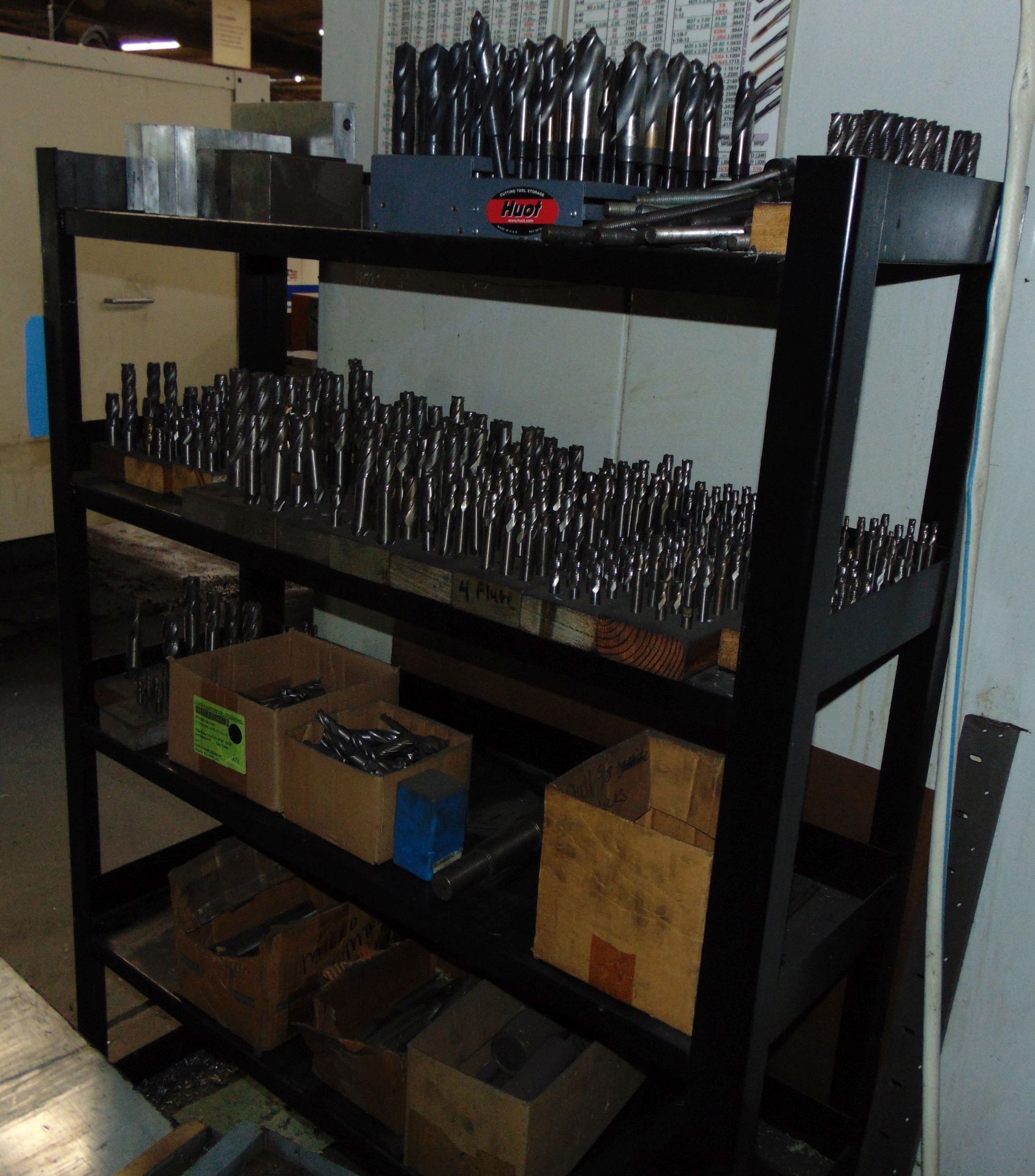 RACKS OF TOOLING, END MILLS, DRILLS, LARGE TAPS