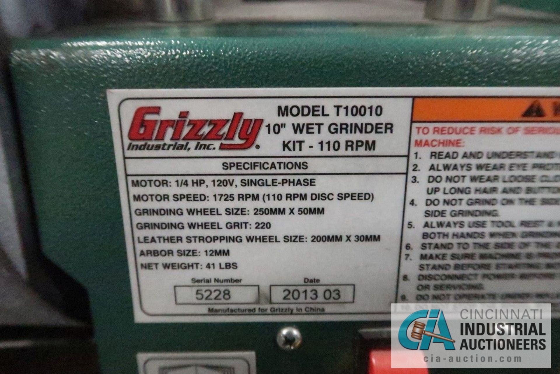 10" GRIZZLY 21001 WET GRINDER - Image 3 of 3