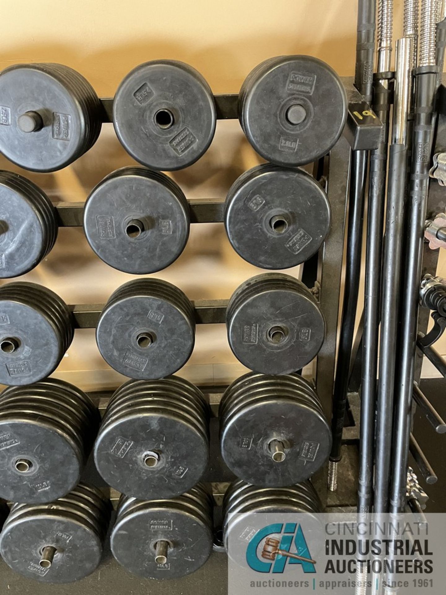 RACK WITH STRAIGHT BARS AND MISCELLANEOUS PLATED WEIGHTS **ATTN: This lot is located on the second - Image 4 of 11