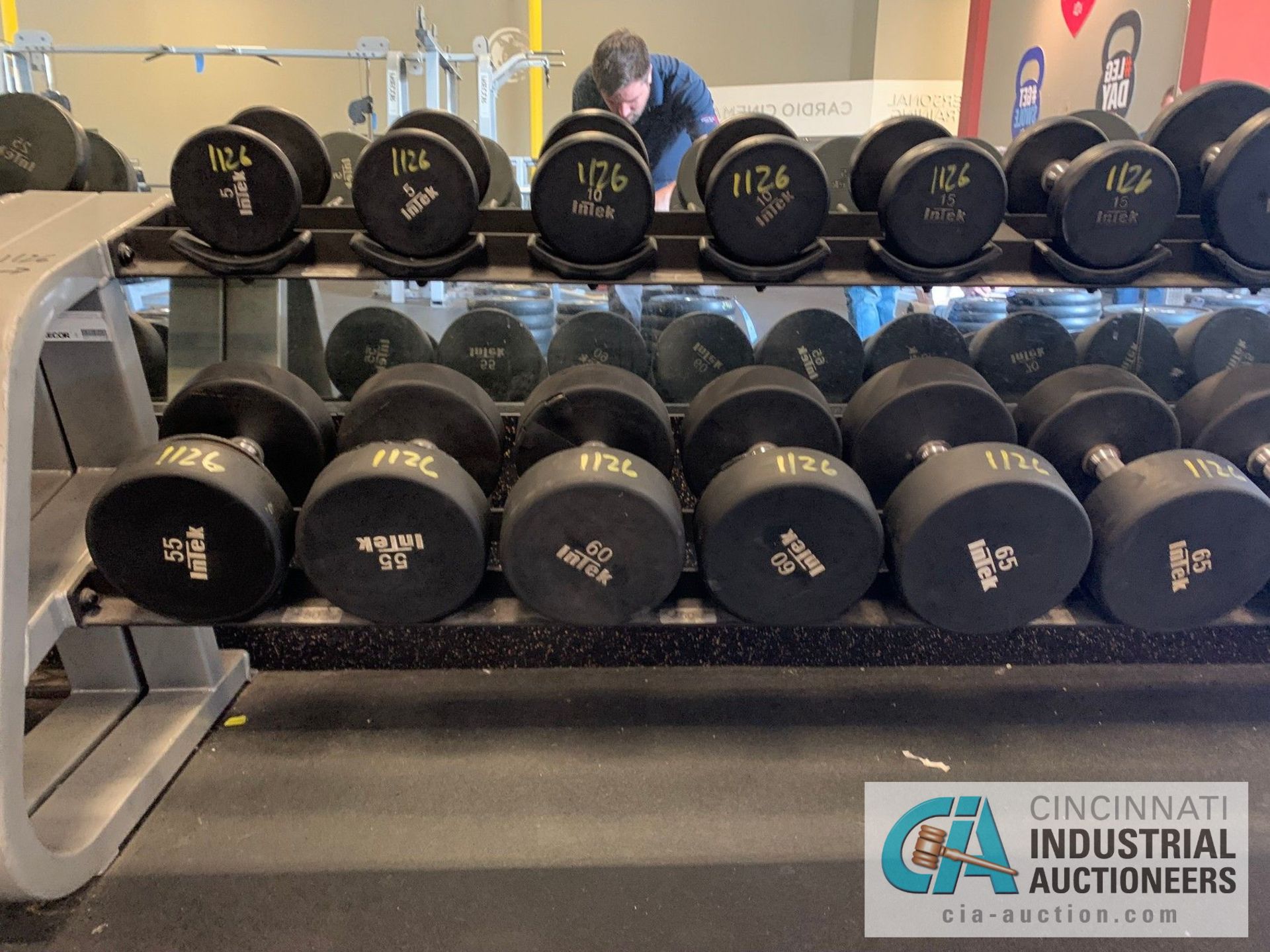 DUMBBELL RACK WITH DUMBBELLS: (2) 5 LB., (2) 10 LB., (2) 15 LB., (2) 20 LB., (2) 25 LB., (2) 55 LB., - Image 3 of 4