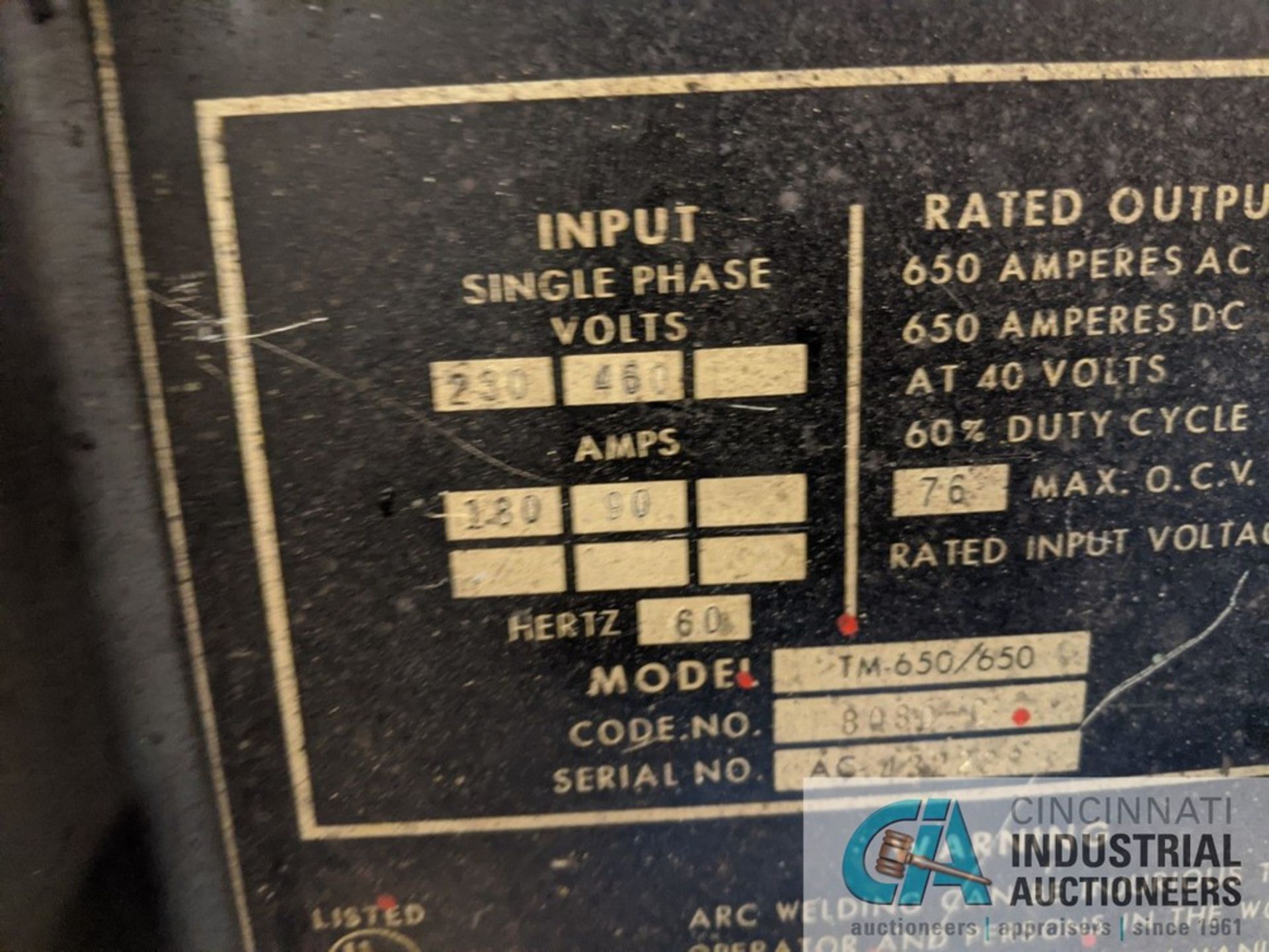 650 AMP LINCOLN TM-650 ARC WELDER - Image 3 of 3