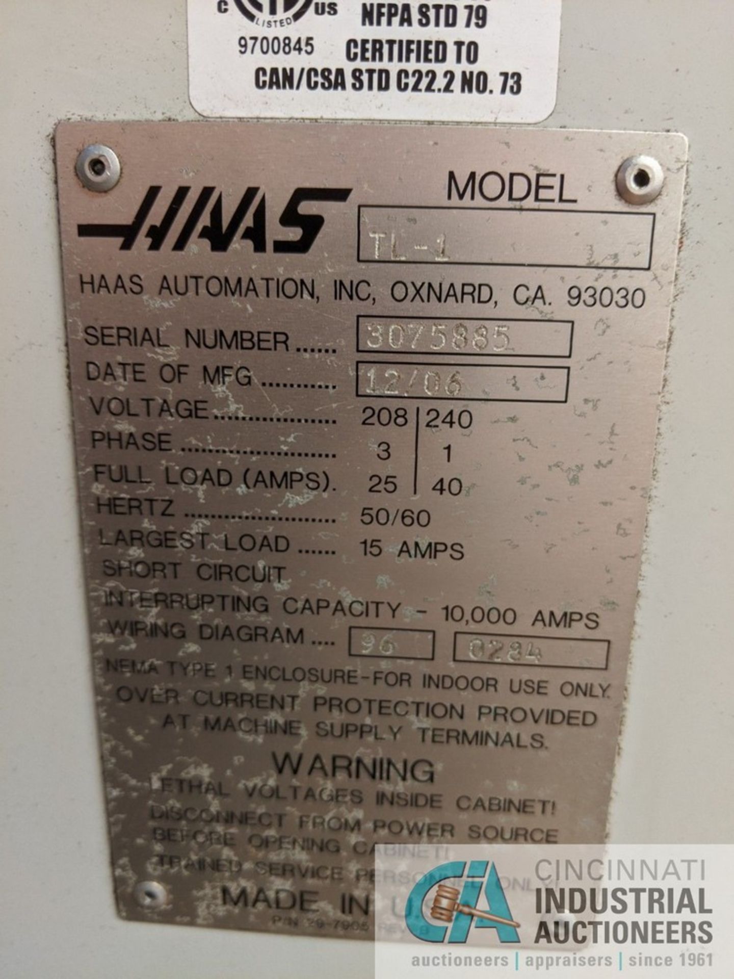 14" X 30" HAAS MODEL TL-1 CNC TOOLROOM LATHE, S/N: 307585, 8" 3-JAW CHUCK, TAILSTOCK, HAAS - Image 8 of 8