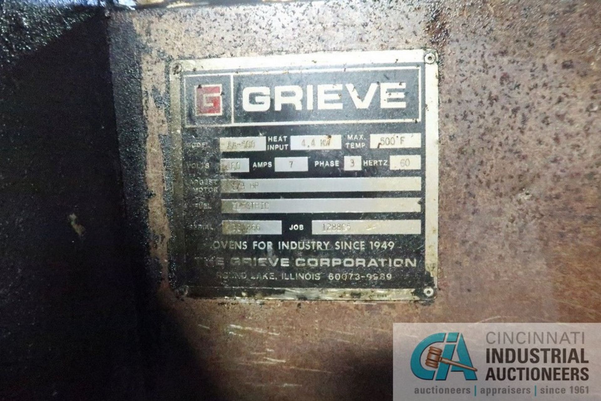 GRIEVE MODEL AA-500 OVEN; S/N 330366, 28" X 26" X 24" INTERIOR DIMENSIONS, 500 DEGREE FARENHEIT - Image 9 of 9