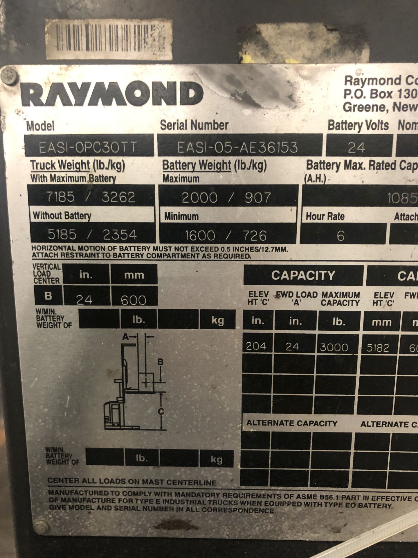 3,000 LB. RAYMOND MODEL 540-OPC30TT STAND UP ELECTRIC ORDER PICKER; S/N EASI-05-AE36153, 204" LIFT - Image 2 of 3