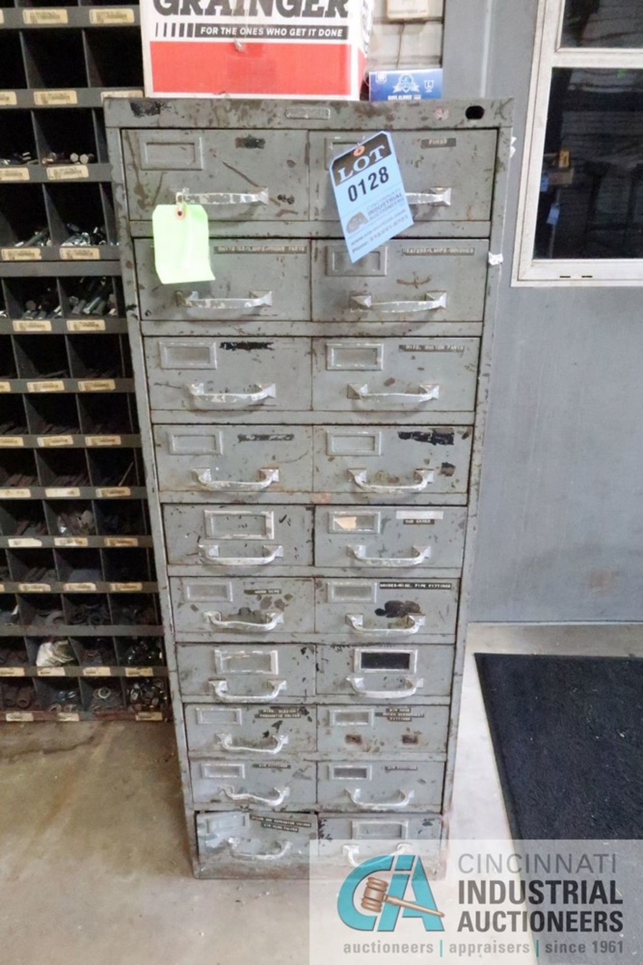 (LOT) MISCELLANEOUS ELECTRICAL, PNEUMATIC, AND MACHINE COMPONENTS WITH CABINETS